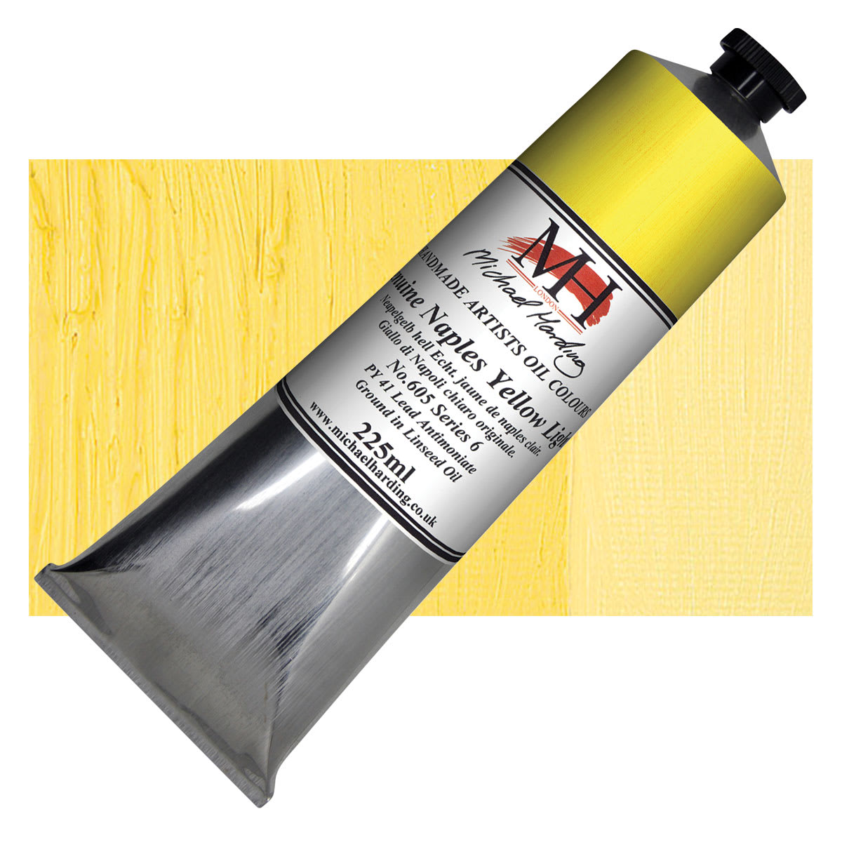Michael Harding Artists Oil Paint - Genuine Naples Yellow Light, 225 ml tube and swatch