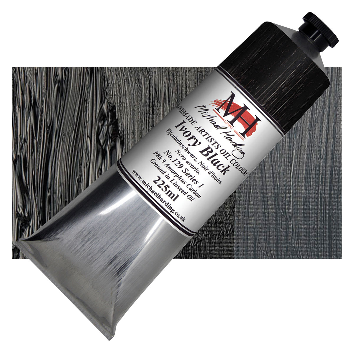 Michael Harding Artists Oil Paint - Ivory Black, 225 ml tube and swatch