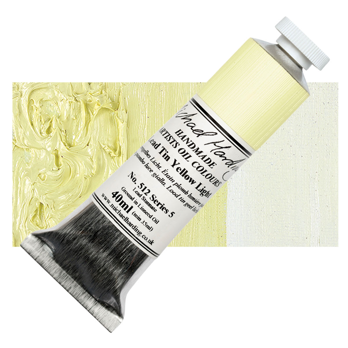 Michael Harding Artists Oil Paint - Lead Tin Yellow, 40 ml tube and swatch