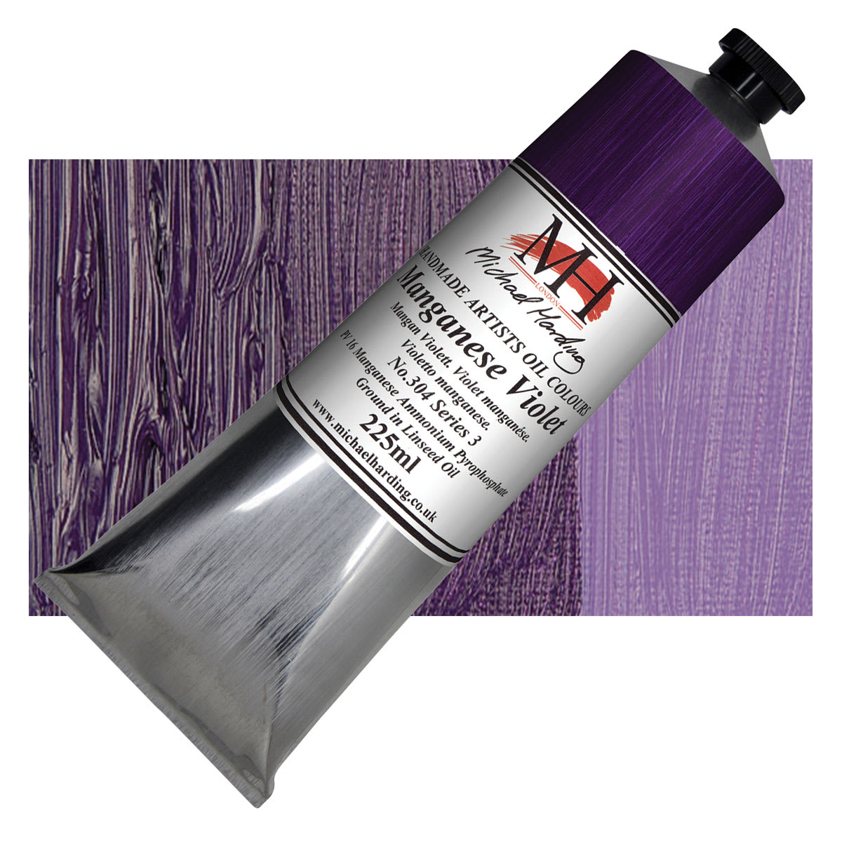 Michael Harding Artists Oil Paint - Manganese Violet, 225 ml tube and swatch