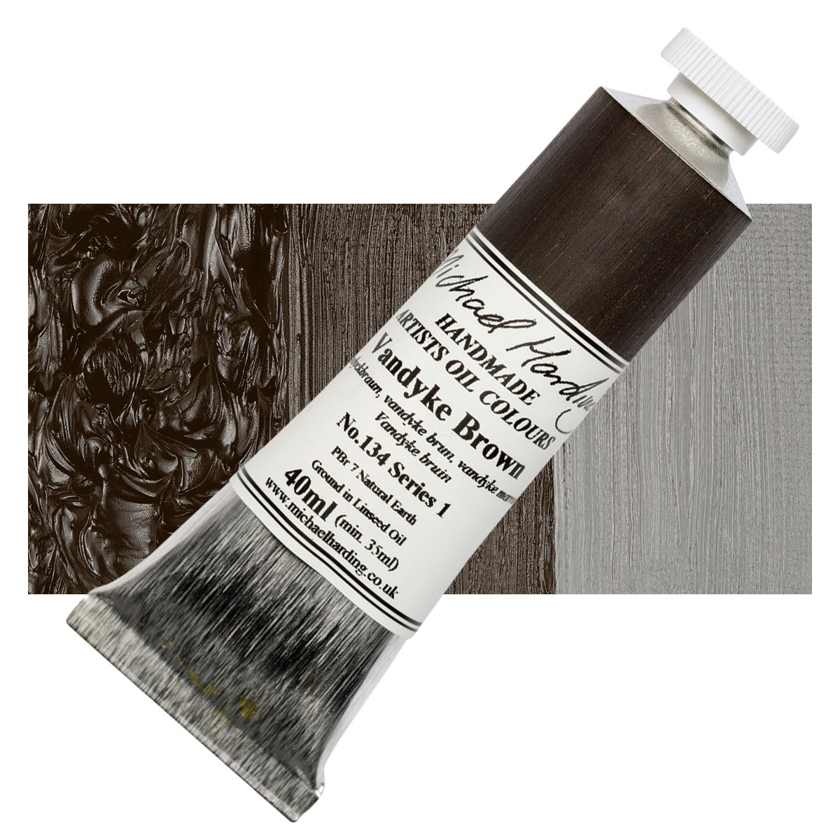 Michael Harding Artists Oil Paint - Van Dyke Brown, 40 ml tube and swatch