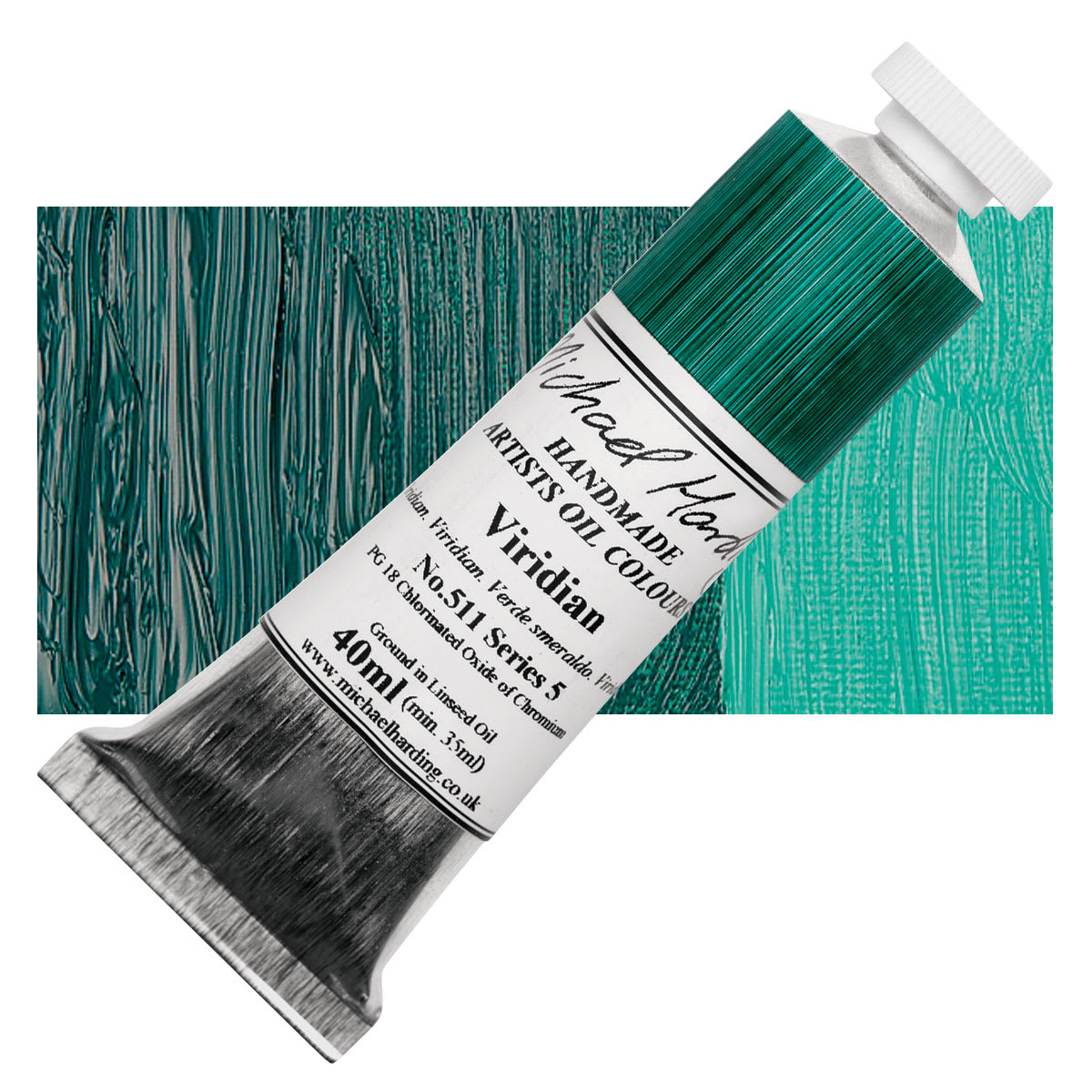 Michael Harding Artists Oil Paint - Viridian, 40 ml tube and swatch