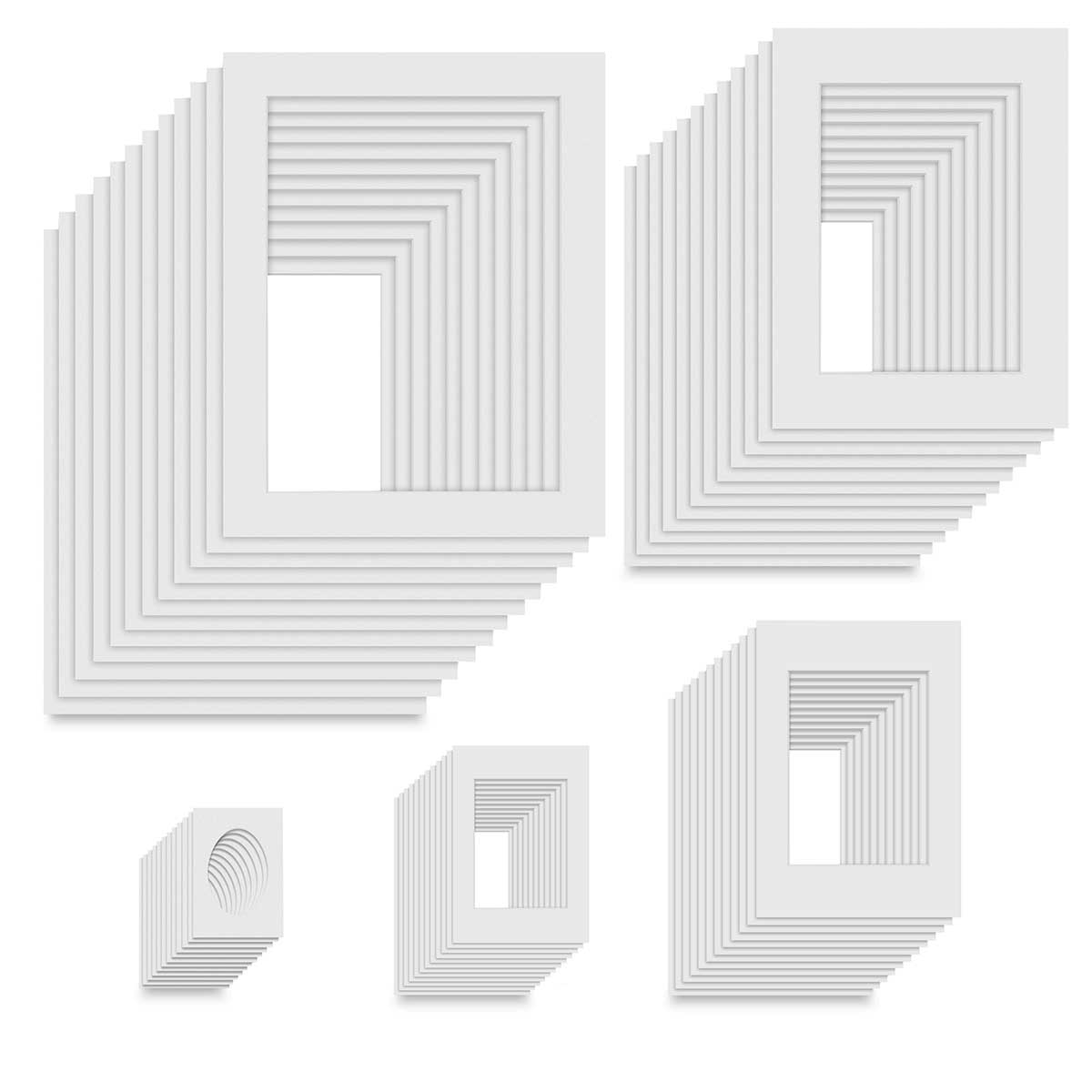 Pre-Cut Mat Frames - White, Assorted 5-Styles, Pkg of 60