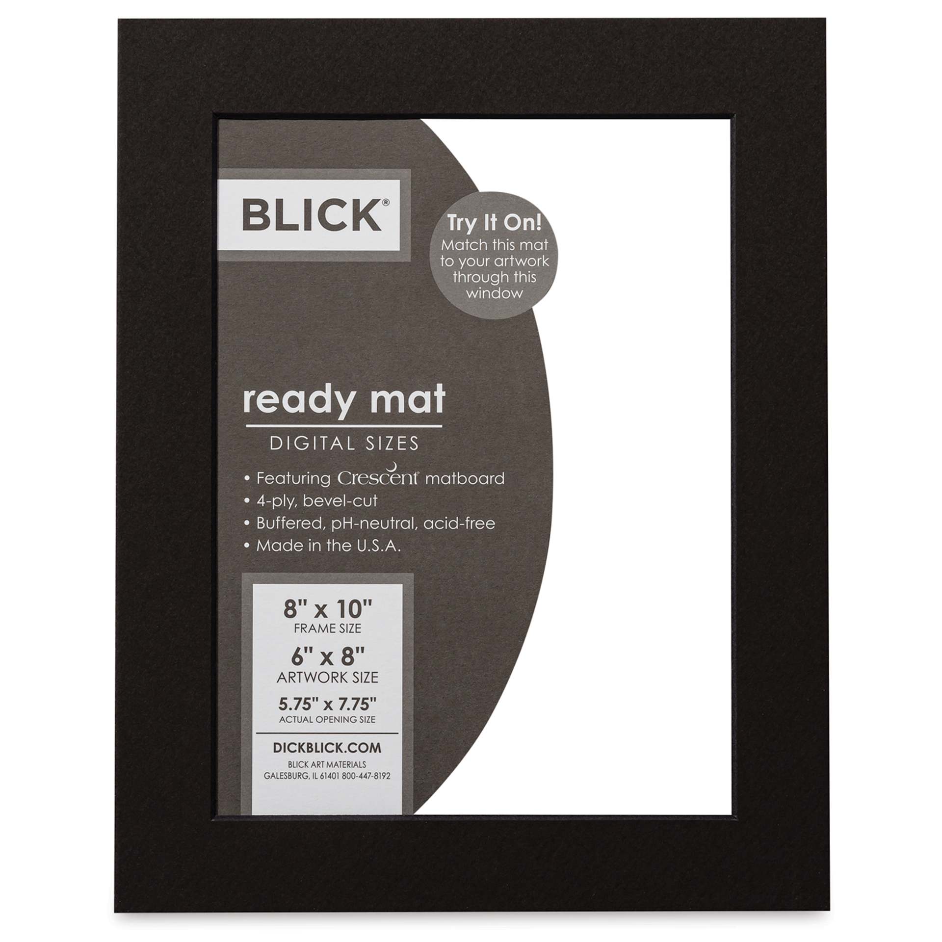 Blick Black Core Pre-Cut Mat - 8" x 10" w/ 5-3/4" x 7-3/4" opening - in packaging