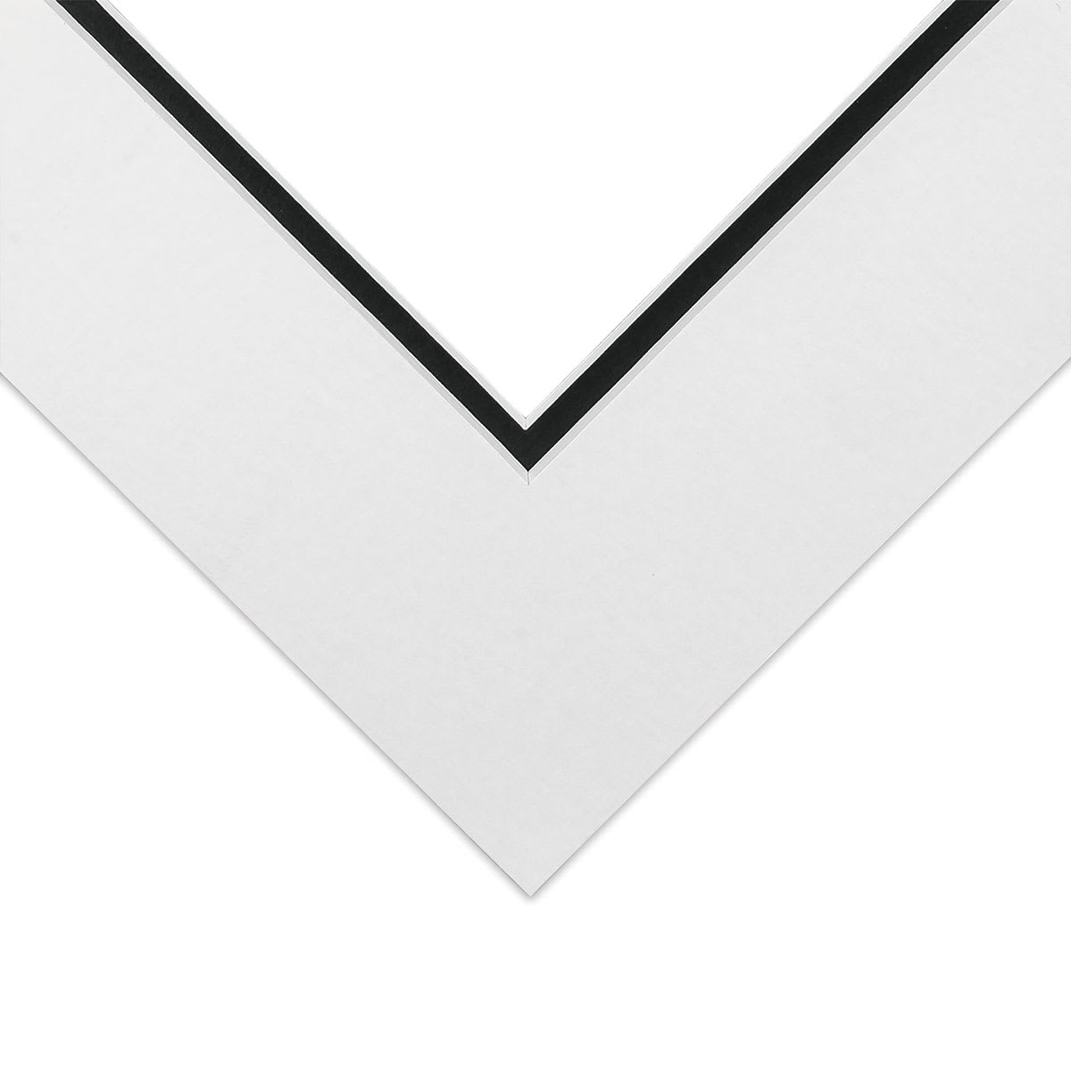 Blick Double Mat - Smooth White over Smooth Black, 8" x 8" (3-1/2" x 3-1/2" opening), corner