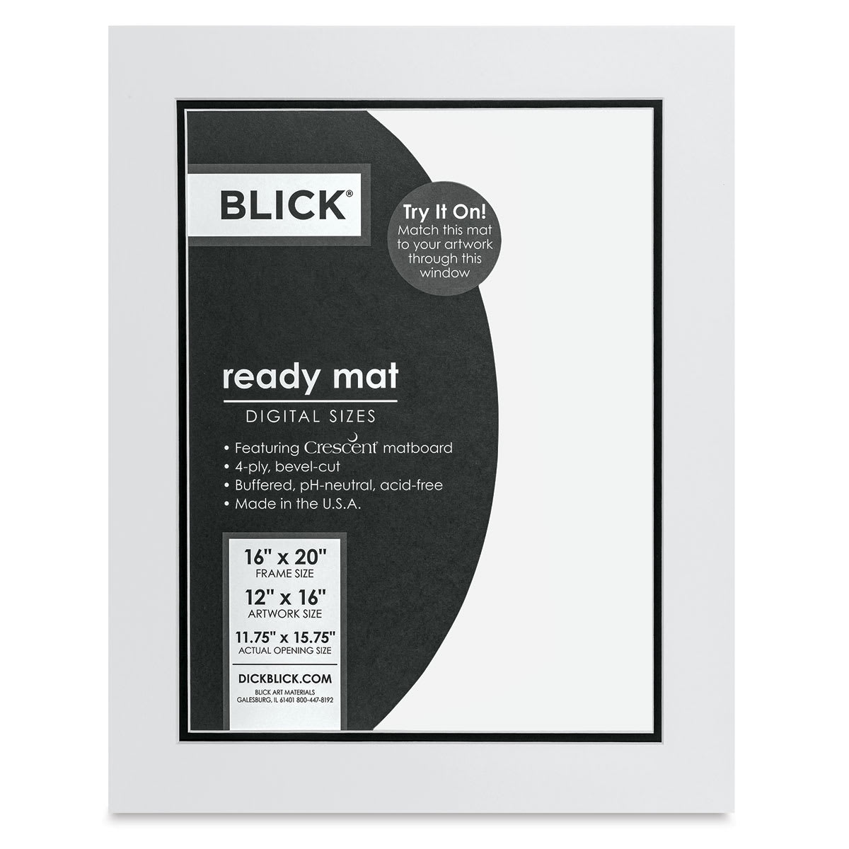 Blick Double Mat - Smooth White/Smooth Black, 16" x 20" (12" x 16" opening) in packaging