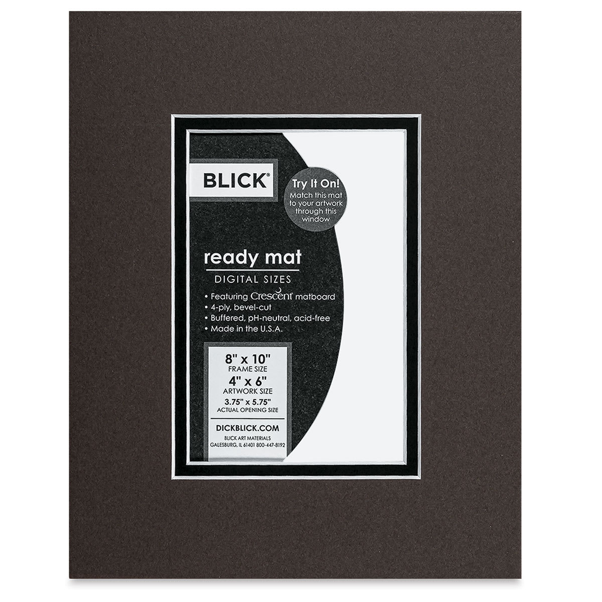 Blick Double Mat - Cinder over Smooth Black, 8" x 10" (3-3/4" x 5-3/4" opening), in packaging