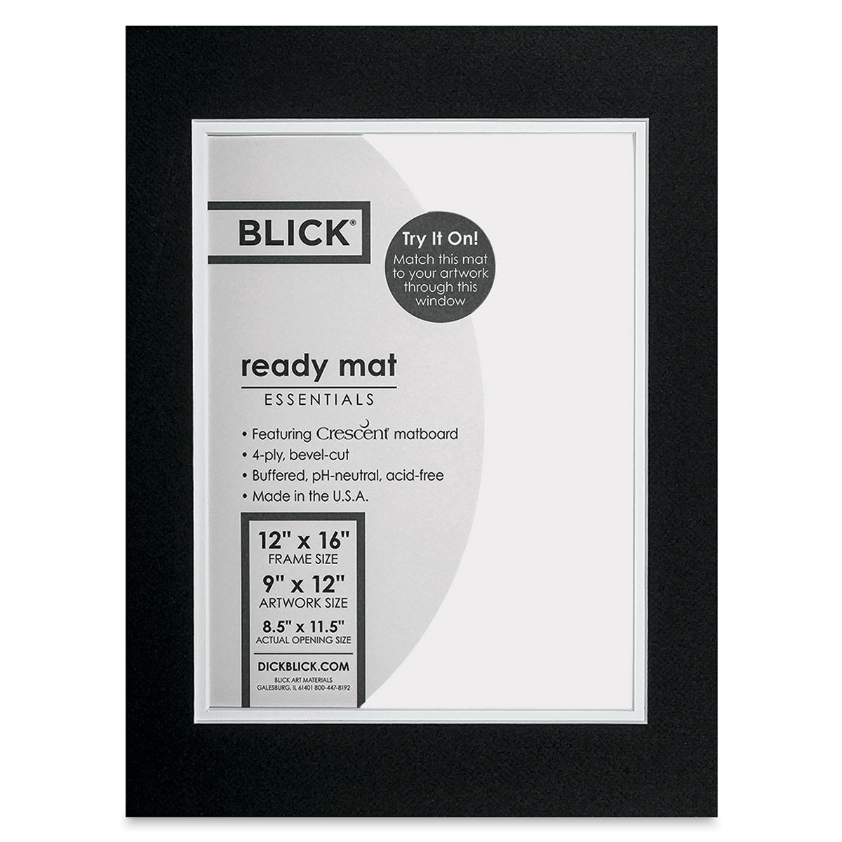 Blick Double Mat - Raven Black / Manor White, 12" x 16" (8-1/2" x 11-1/2" Opening) in package