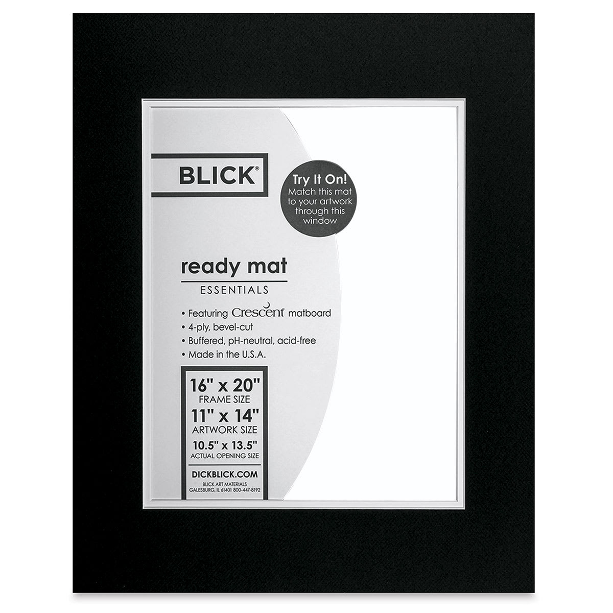 Blick Double Mat - Raven Black / Manor White, 16" x 20" (10-1/2" x 13-1/2" Opening) in package