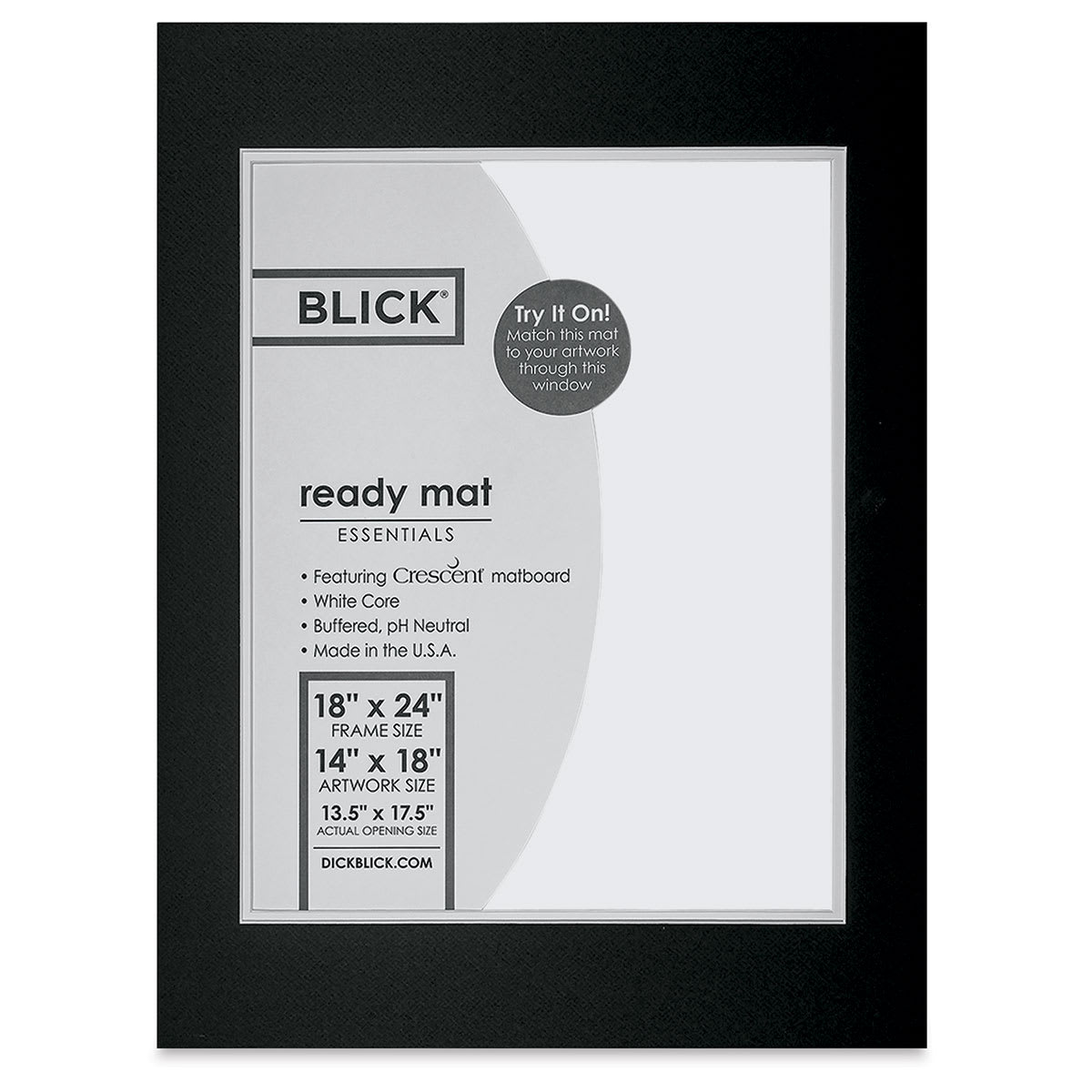 Blick Double Mat - Raven Black / Manor White, 18" x 24" (13-1/2" x 17-1/2" Opening) in package