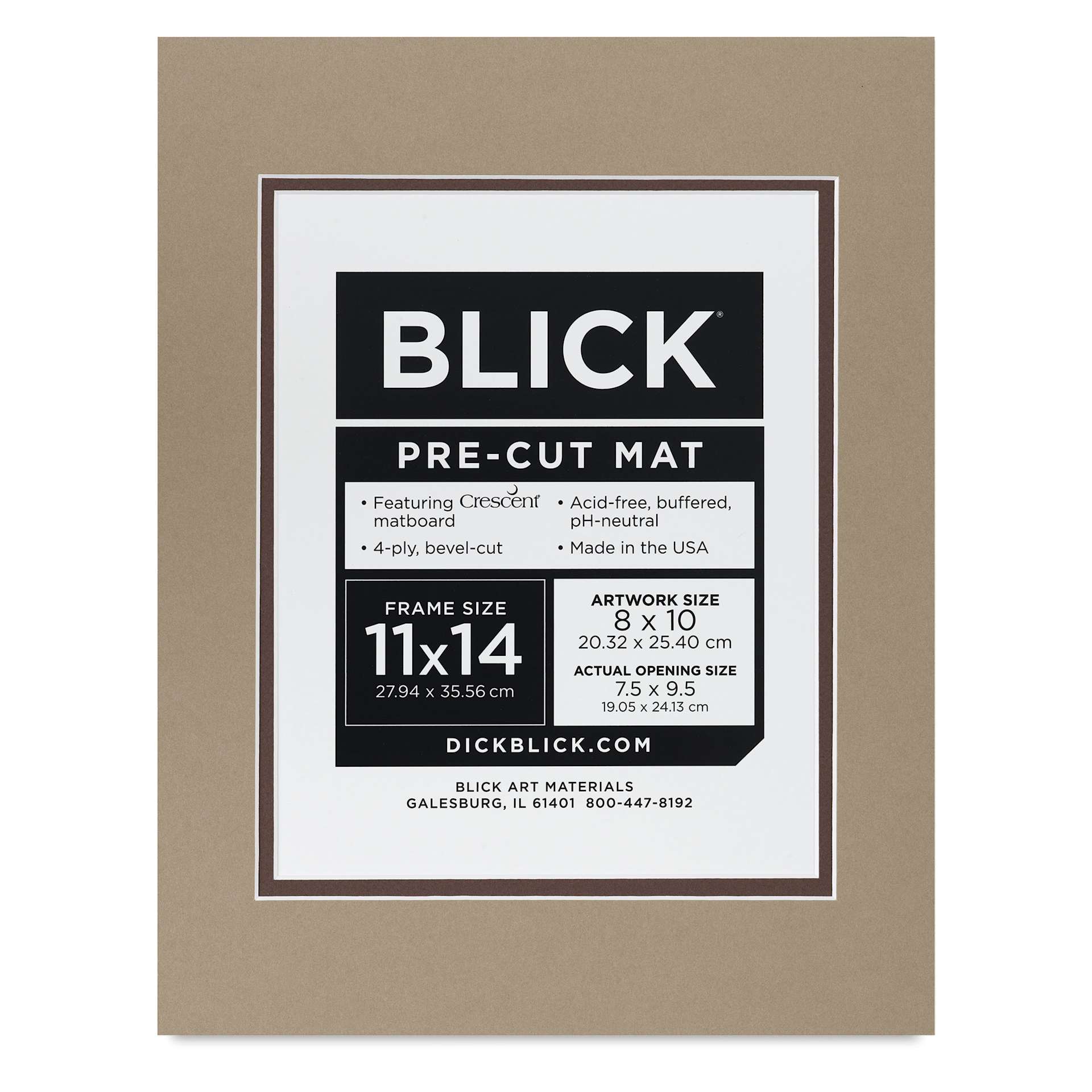 Blick Double Mat - Umbra / Weatherwood, 11" x 14" (7-1/2" x 9-1/2" Opening), packaging