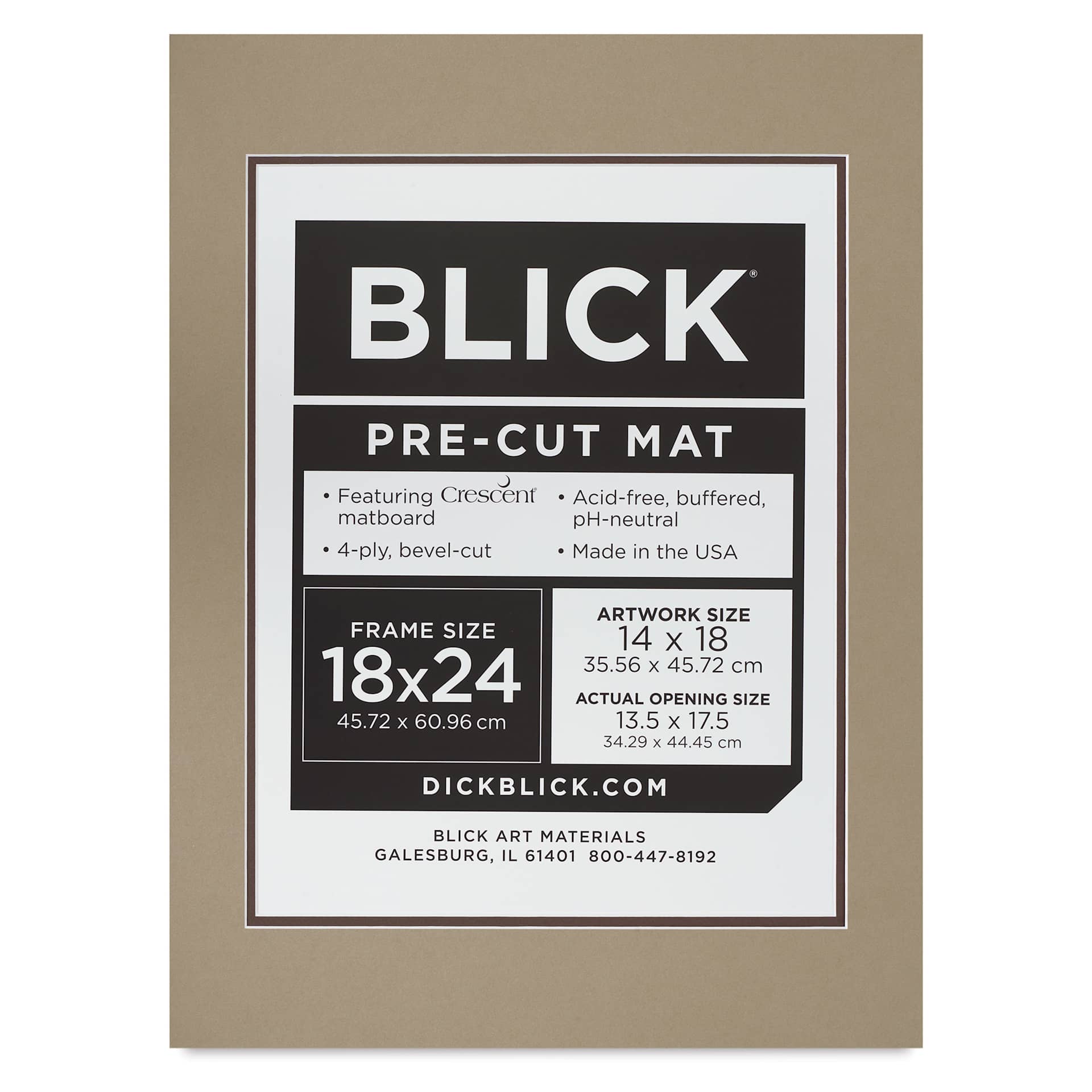 Blick Double Mat - Umbra / Weatherwood, 18" x 24" (13-1/2" x 17-1/2" Opening), packaging