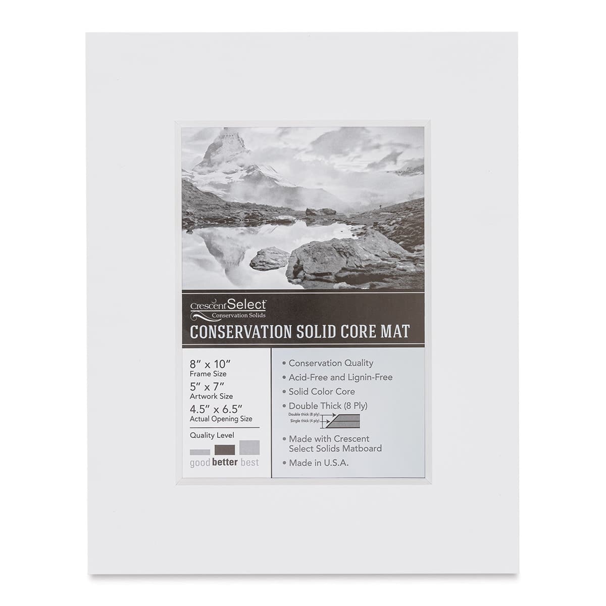 Crescent Select Conservation Solids Pre-Cut Mat - Vivid White, 8 ply, 8" x 10"
