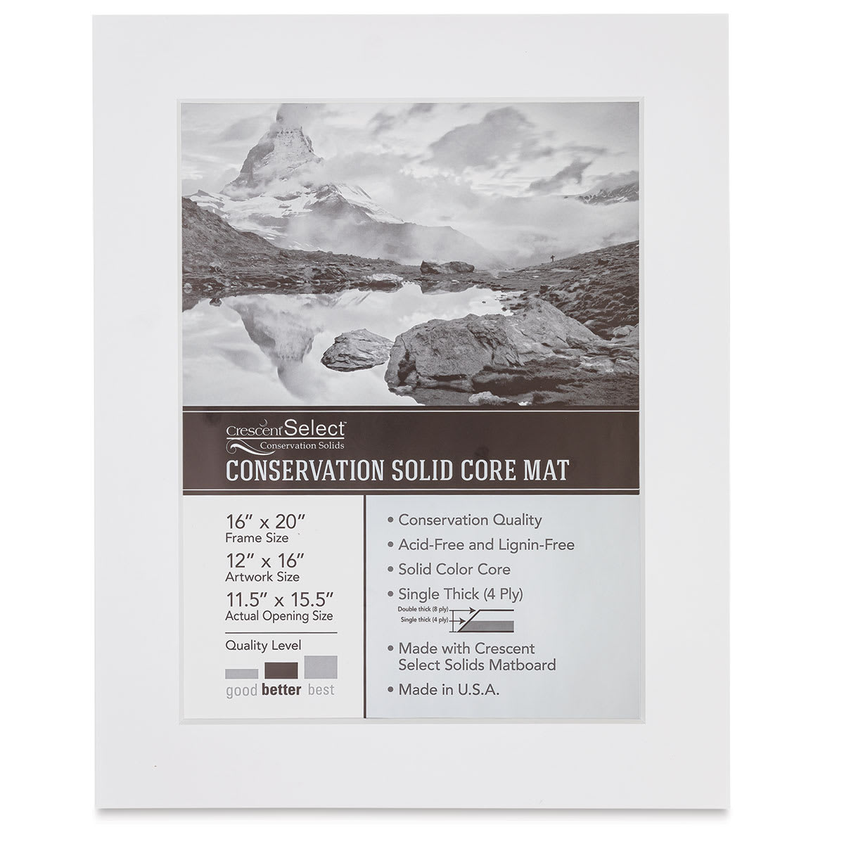 Crescent Select Conservation Solids Pre-Cut Double Mat - Vivid White/Vivid White, 4 ply, 16" x 20"