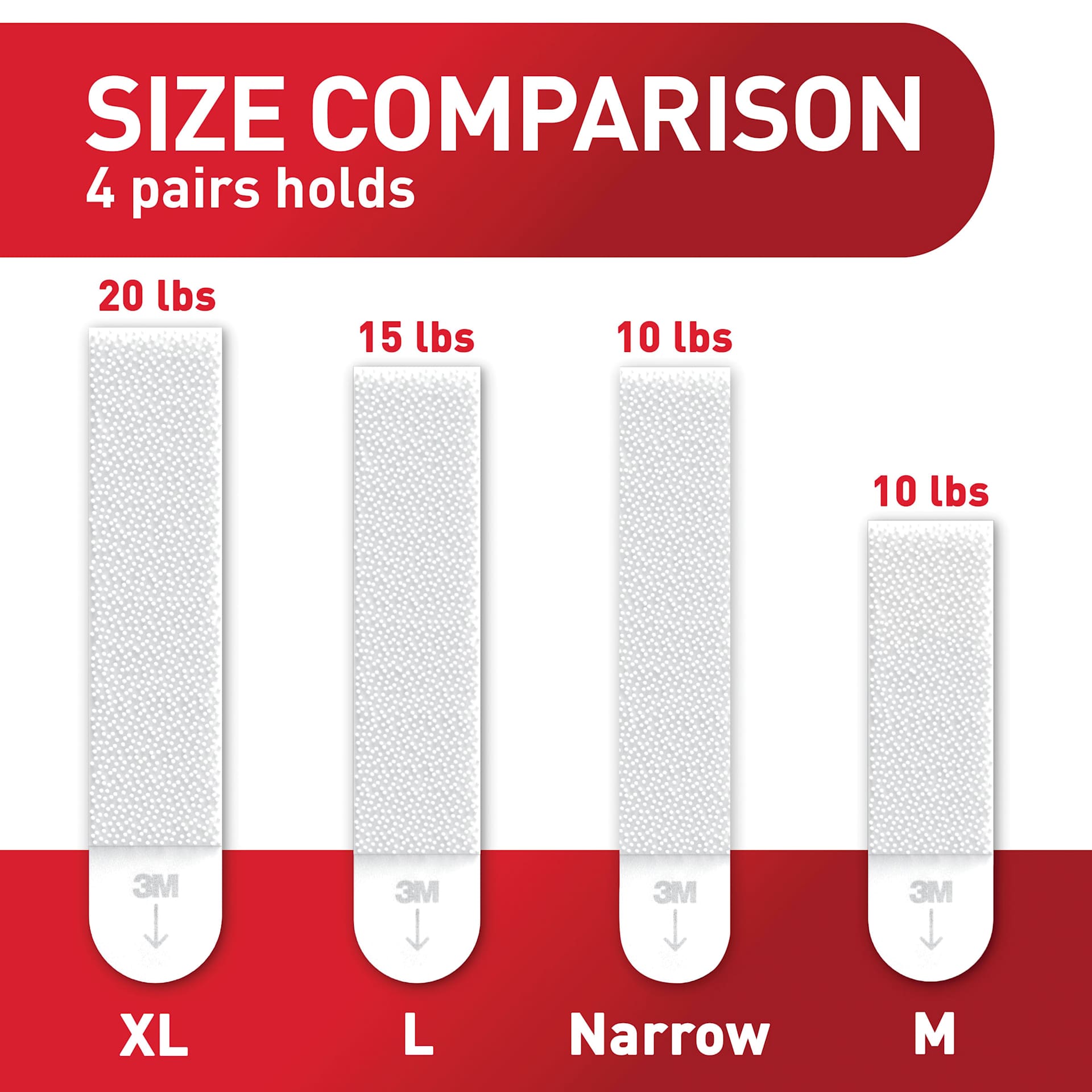 Size Comparison - 4 pairs holds: Extra-Large: 20 lbs, Large: 15 lbs, Narrow: 10 lbs, Medium: 10 lbs 