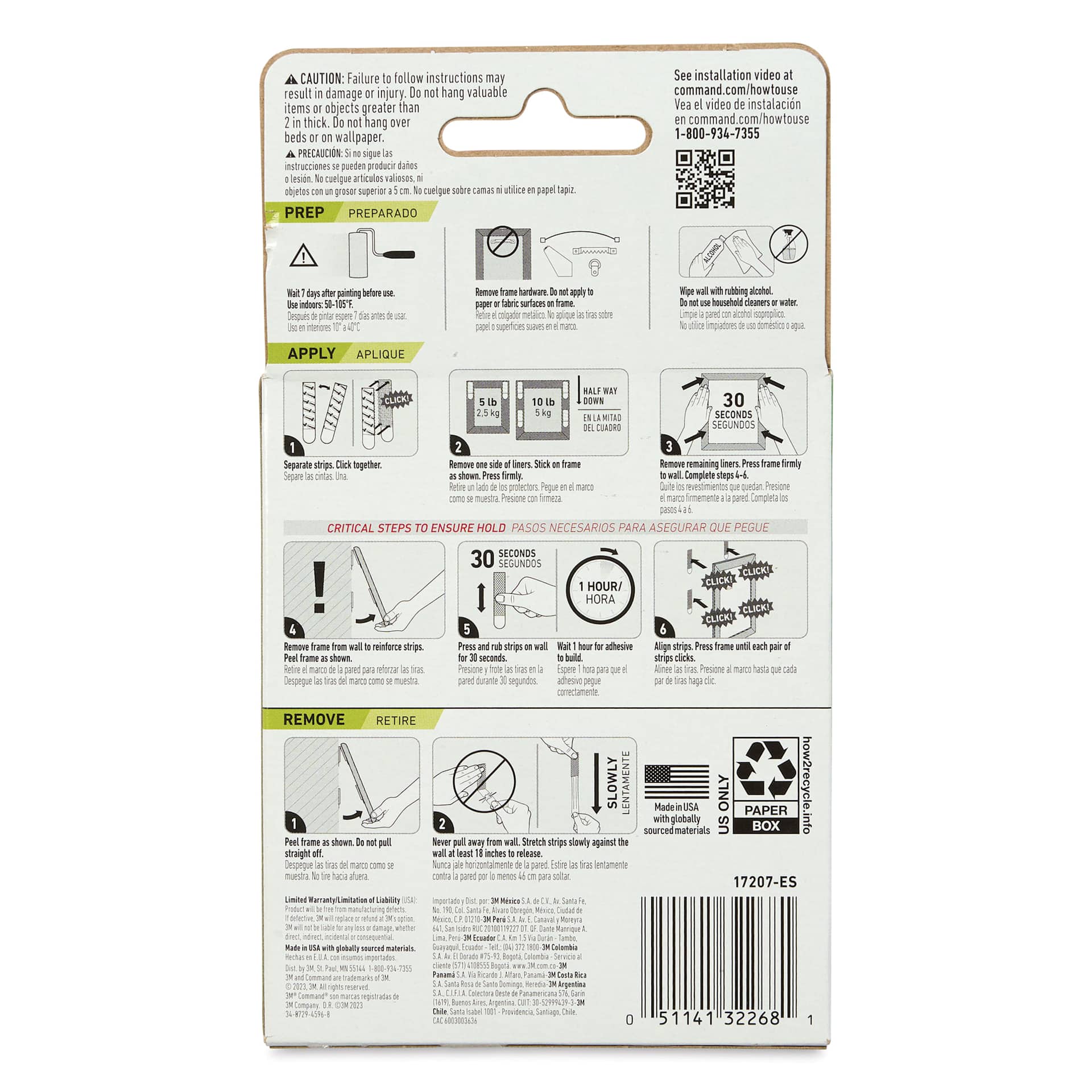 Command Picture Hanging Strips - Narrow, Pkg of 4 Pairs, back of the packaging