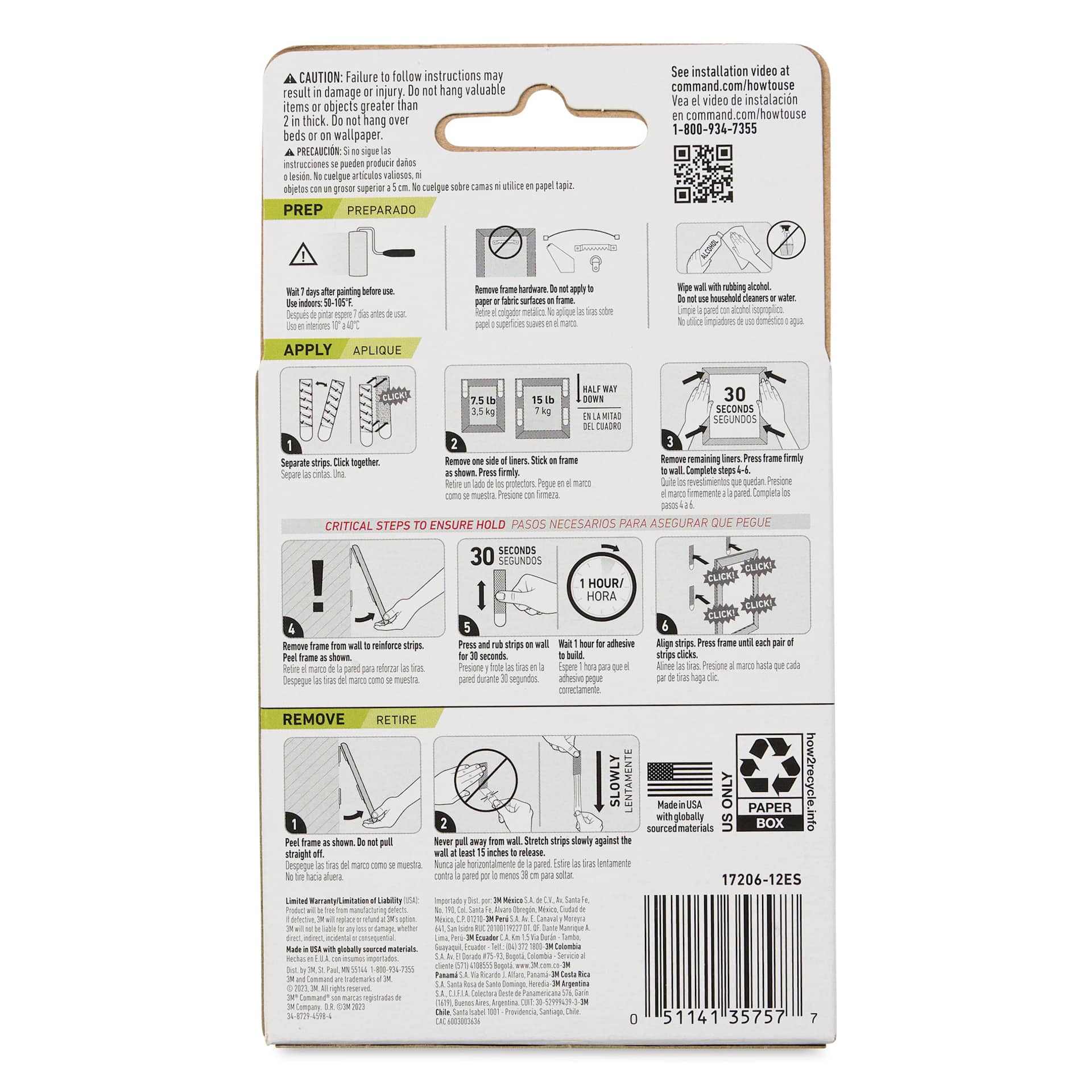 Command Picture Hanging Strips - Large, Pkg of 12 Pairs, back of the packaging
