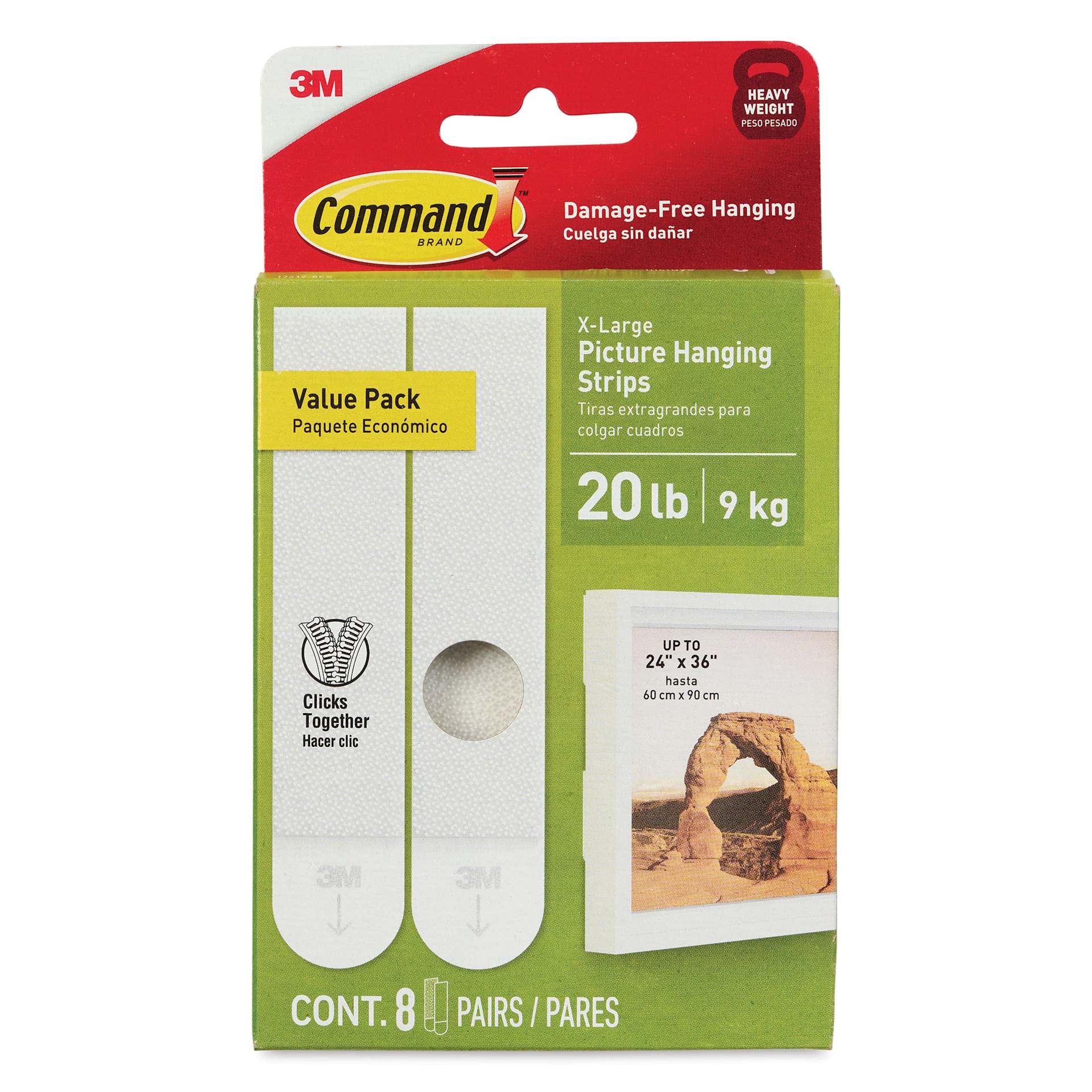 Command Picture Hanging Strips - X-Large, Pkg of 8 Pairs, front of the packaging