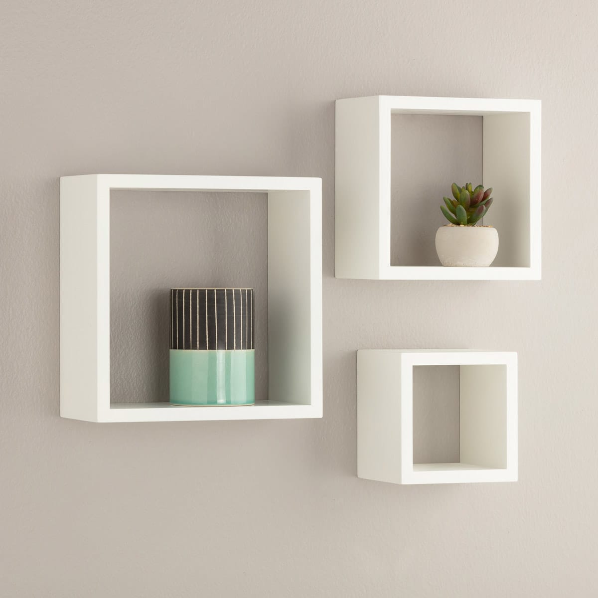 Nielsen Bainbridge Gallery Solutions Decorative Cubes - 3 White Cubes shown accessorized on wall