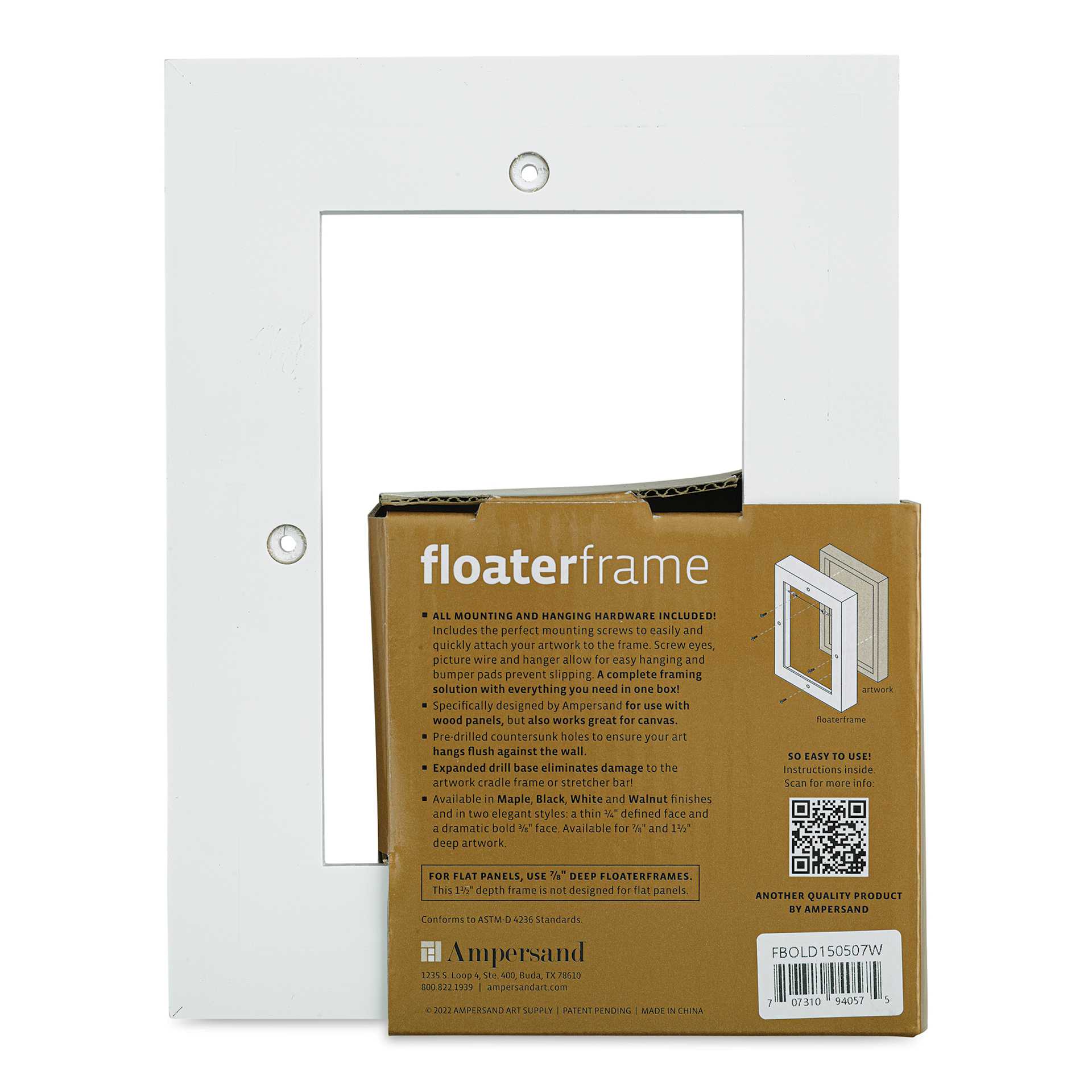 Ampersand Floaterframe - Bold, White, 5" x 7", 1-1/2", back of frame