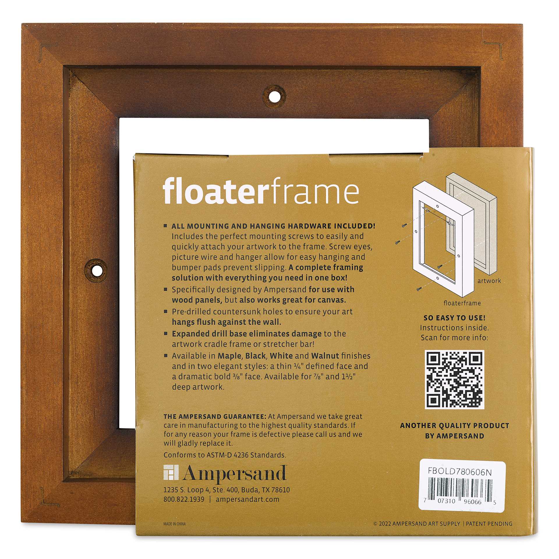 Ampersand Floaterframe - Bold, Walnut, 6" x 6", 7/8", back of frame