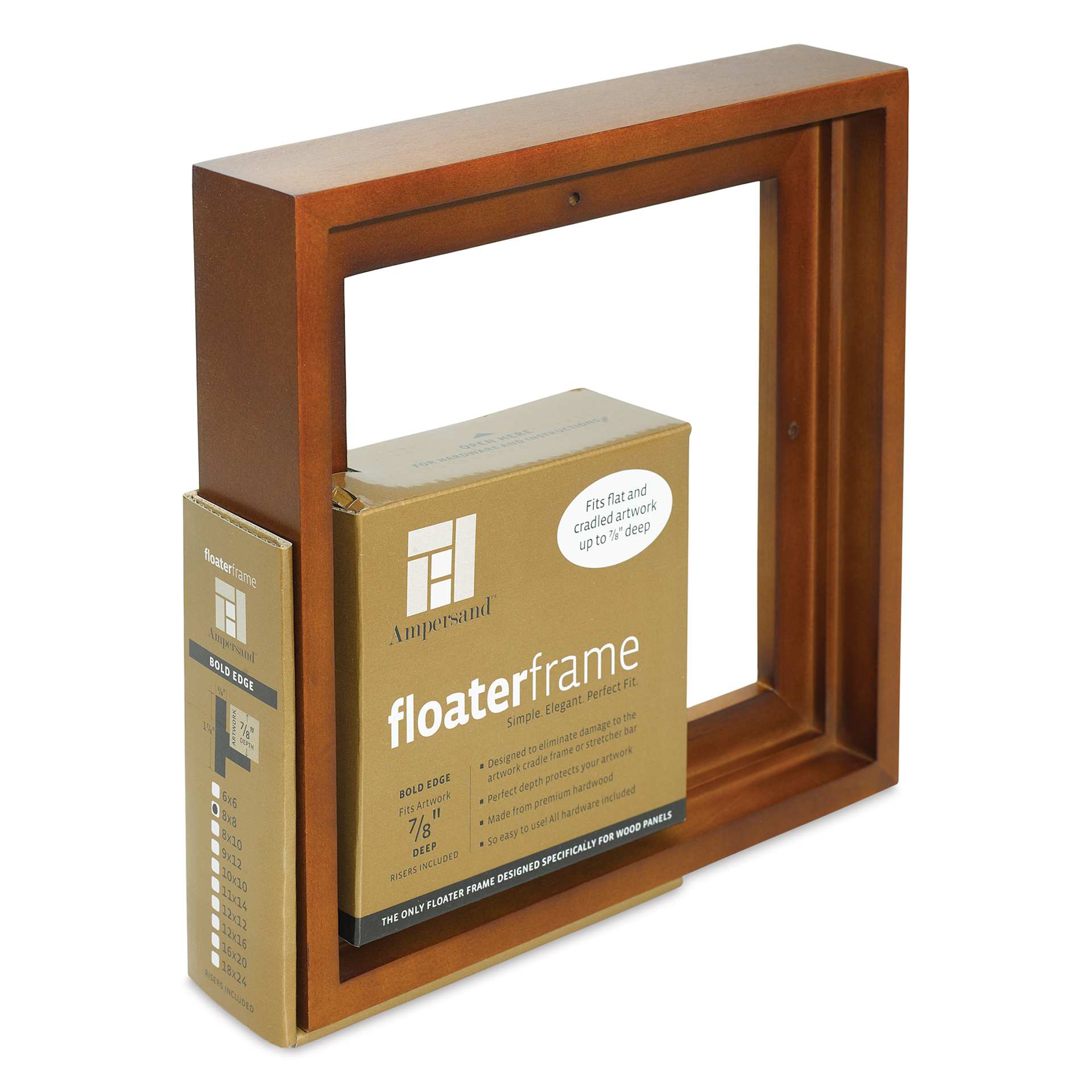 Ampersand Floaterframe - Bold, Walnut, 8" x 8", 7/8", at angle