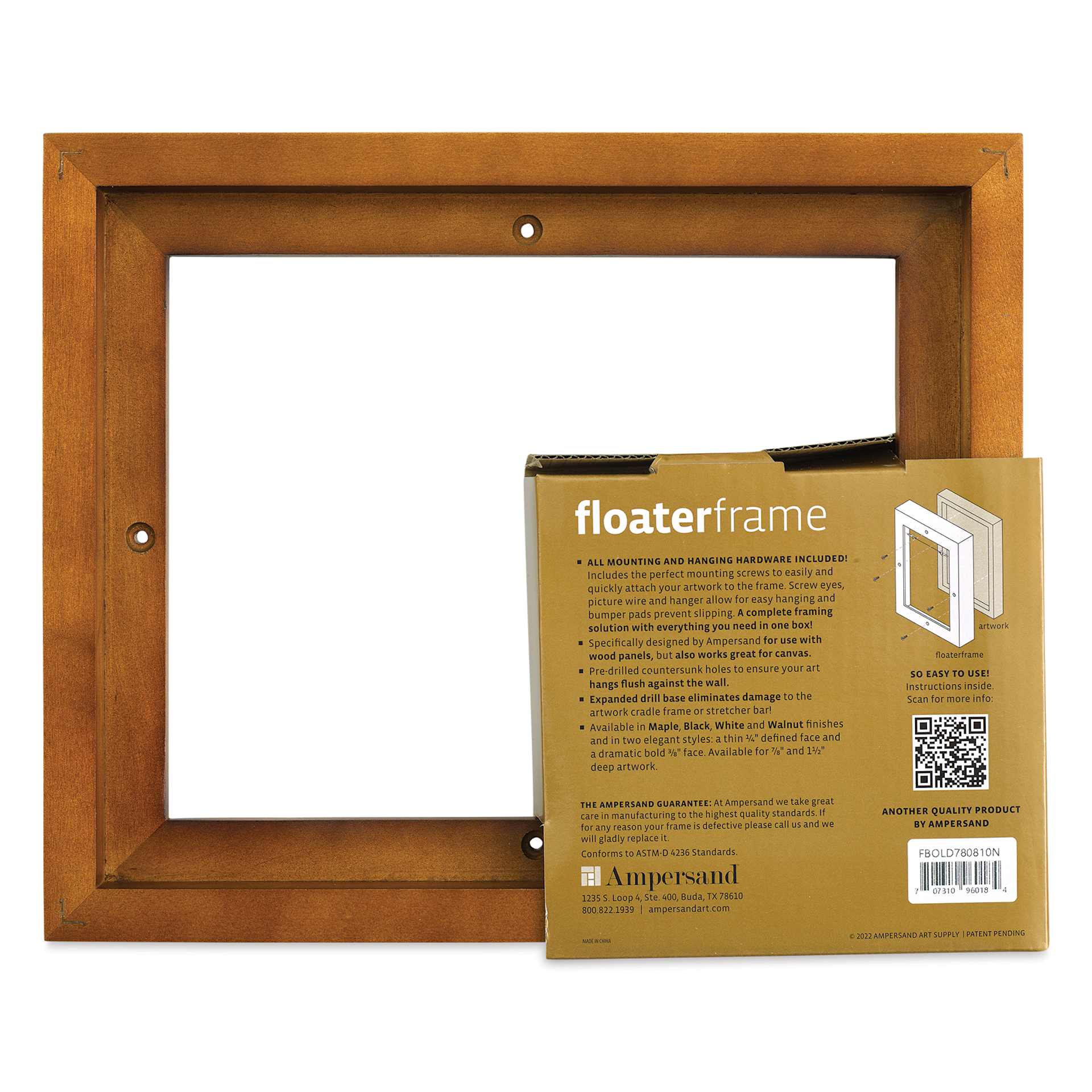 Ampersand Floaterframe - Bold, Walnut, 8" x 10", 7/8", back of packaging