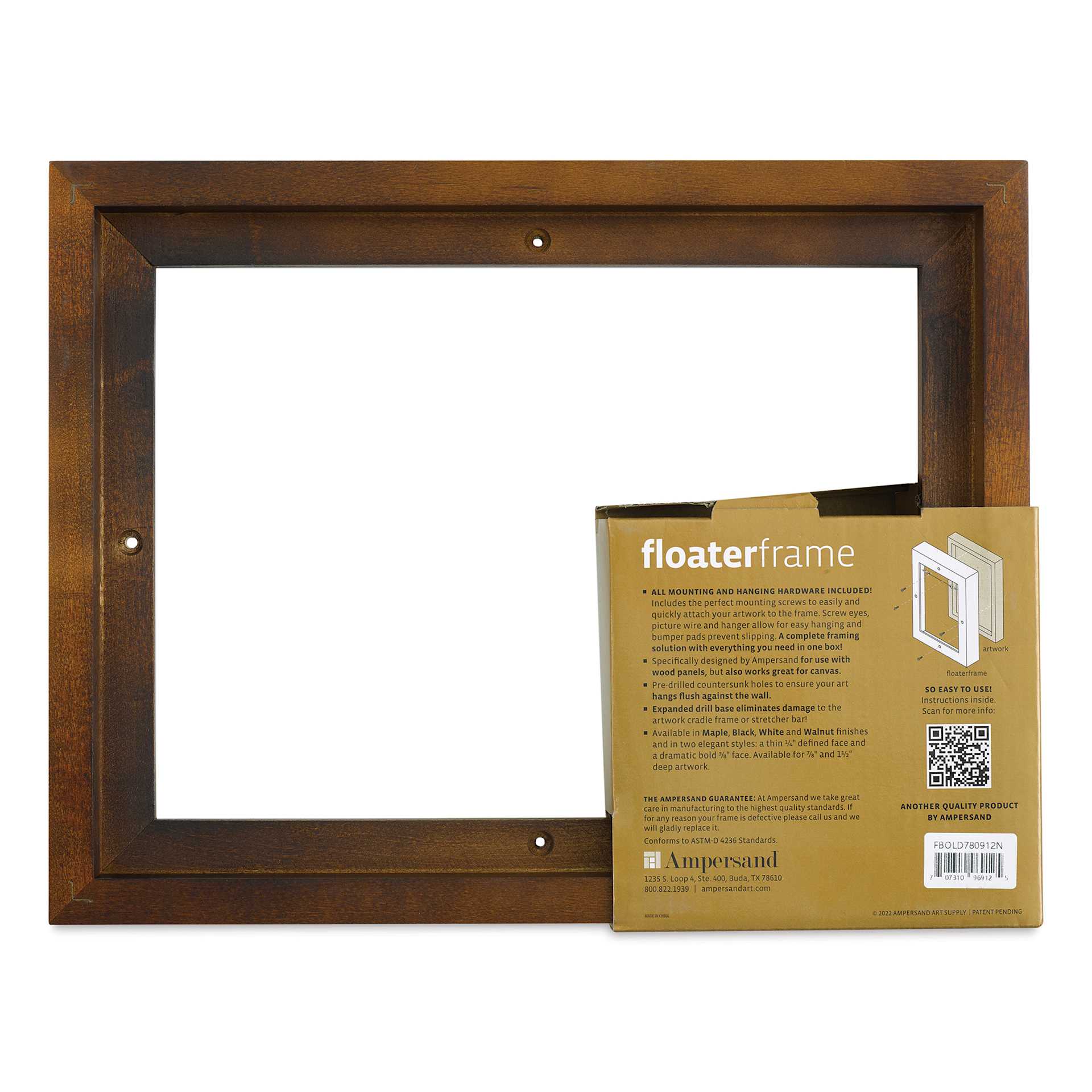 Ampersand Floaterframe - Bold, Walnut, 9" x 12", 7/8", back of packaging