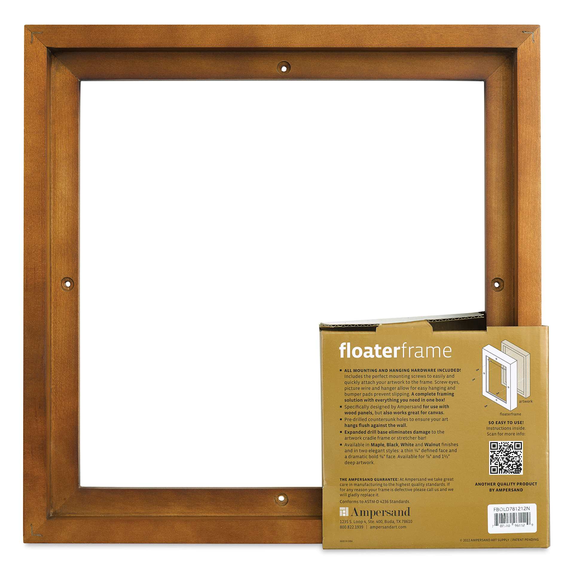 Ampersand Floaterframe - Bold, Walnut, 12" x 12", 7/8", back of packaging
