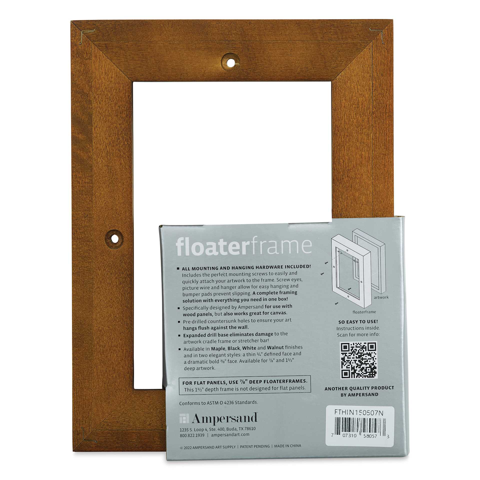 Ampersand Floaterframe - Thin, Walnut, 5" x 7", 1-1/2", back of frame