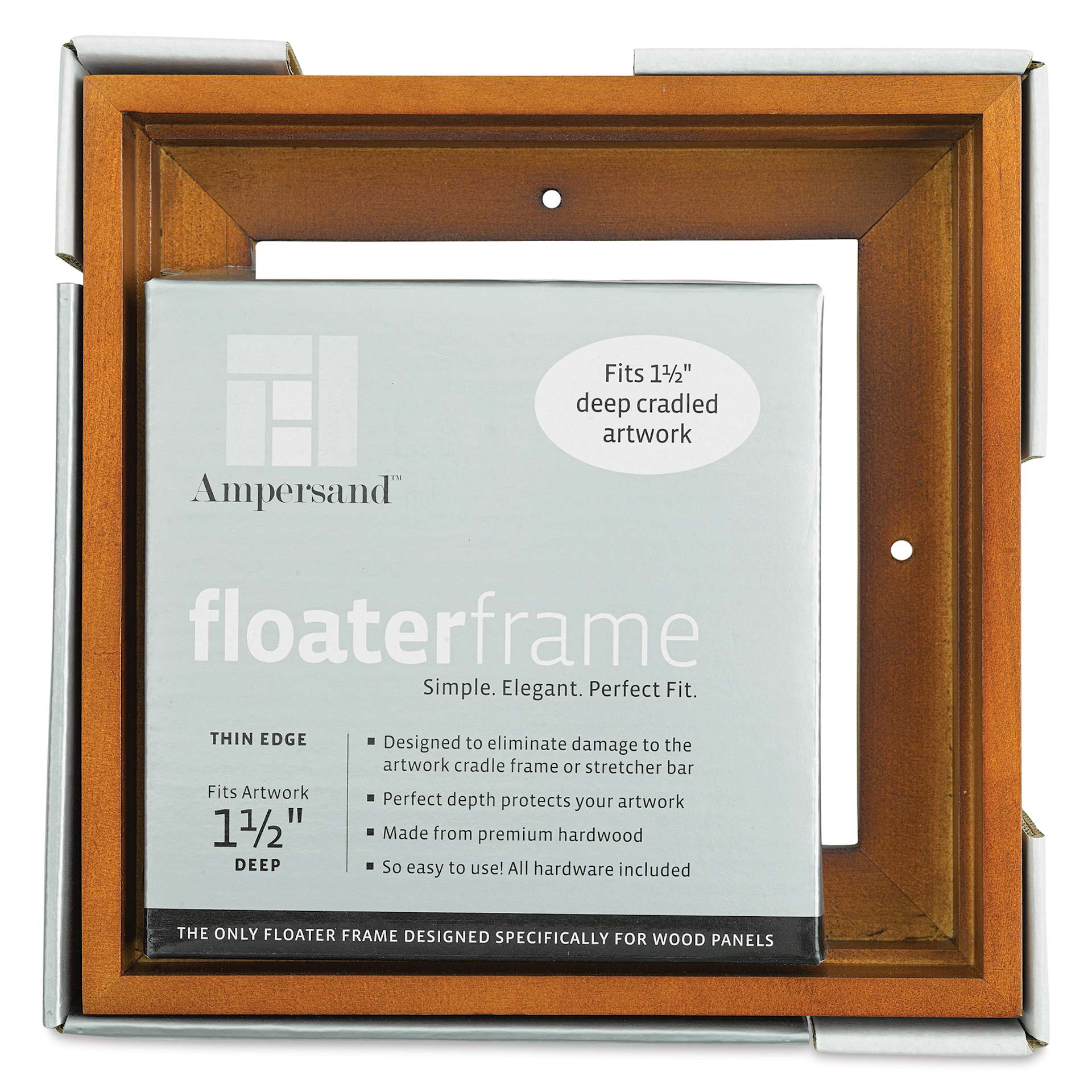 Ampersand Floaterframe - Thin, Walnut, 6" x 6", 1-1/2", front of packaging