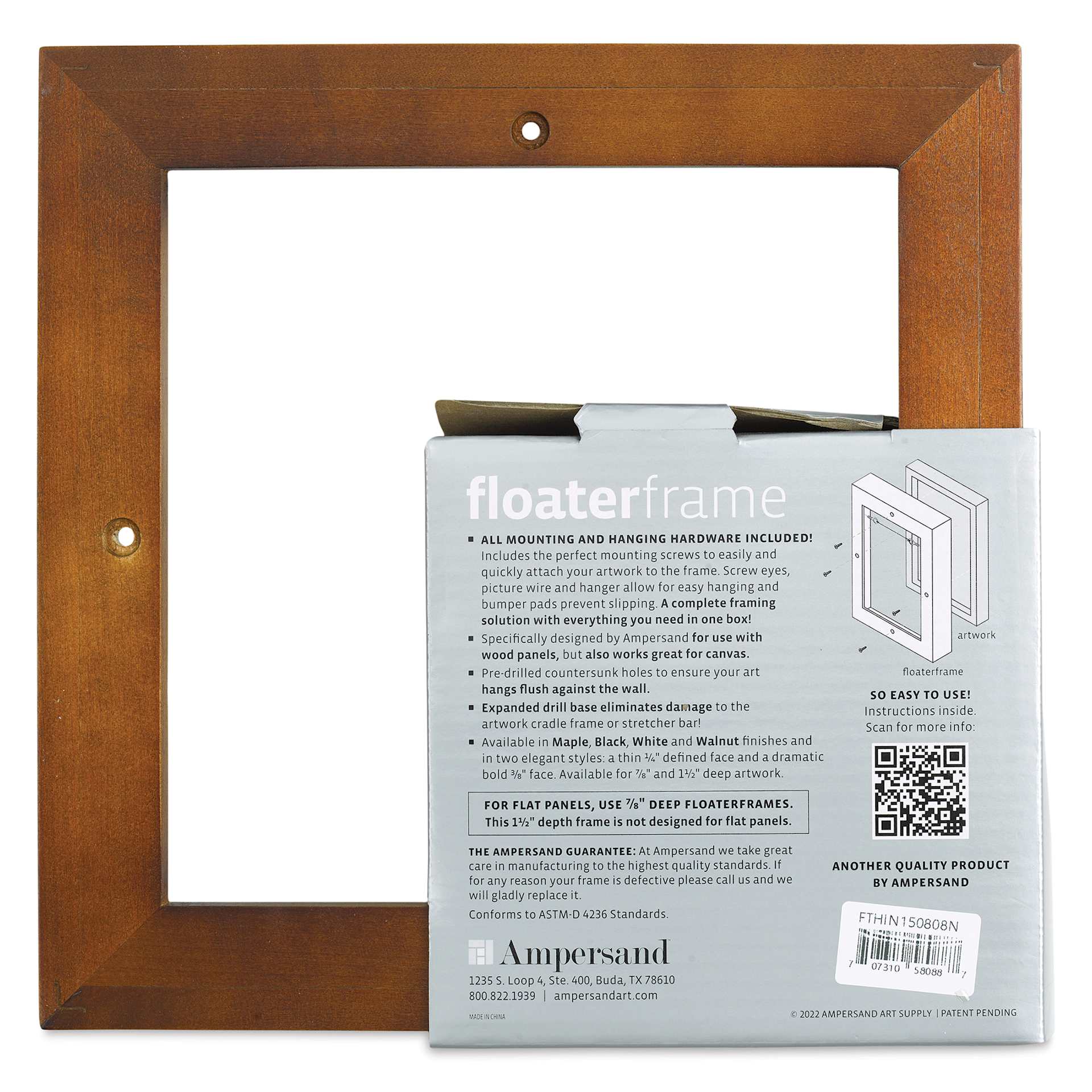 Ampersand Floaterframe - Thin, Walnut, 8" x 8", 1-1/2", back of frame