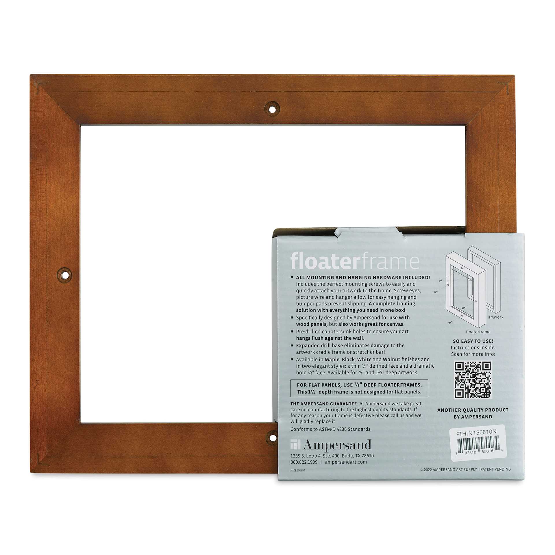 Ampersand Floaterframe - Thin, Walnut, 8" x 10", 1-1/2", back of frame