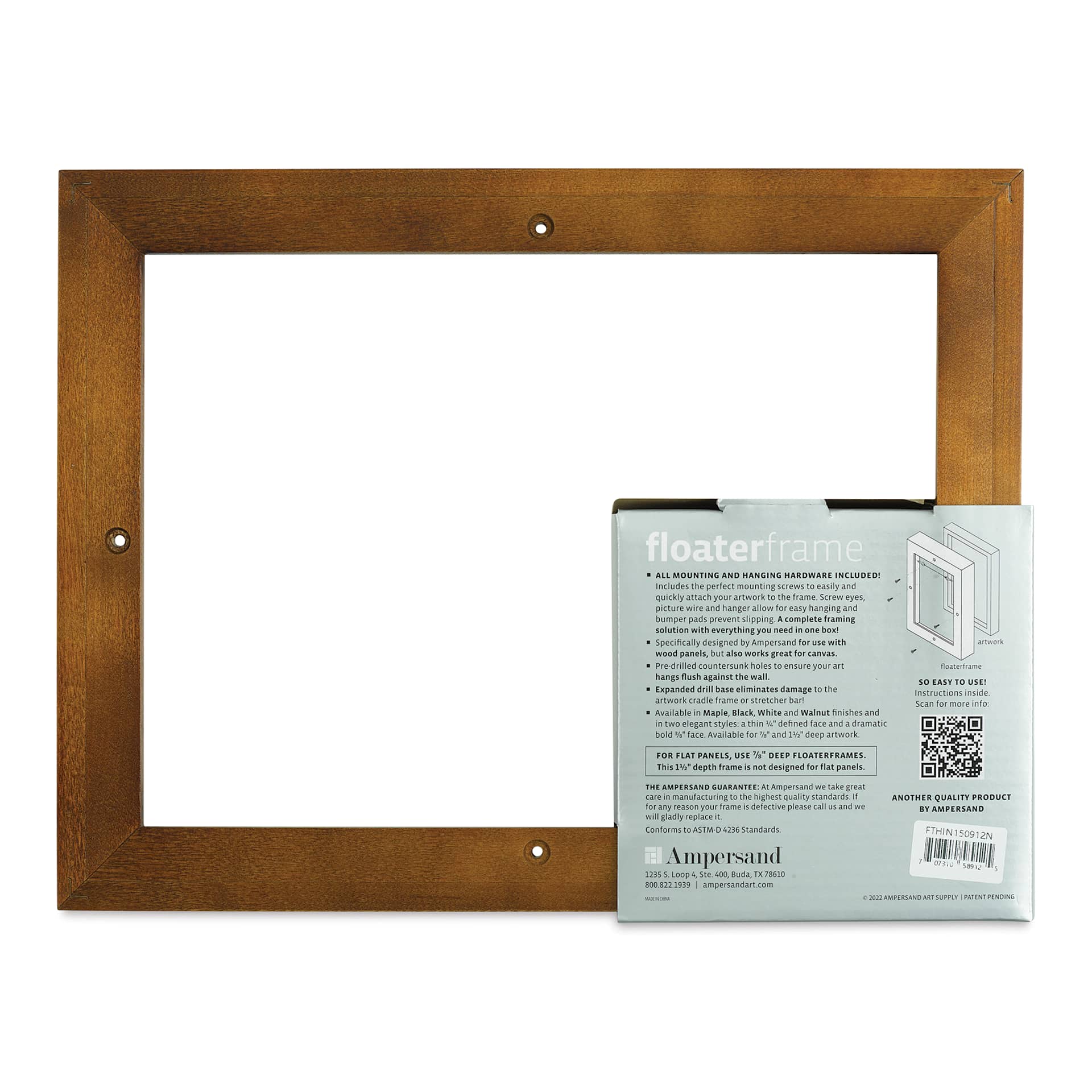 Ampersand Floaterframe - Thin, Walnut, 9" x 12", 1-1/2", back of frame