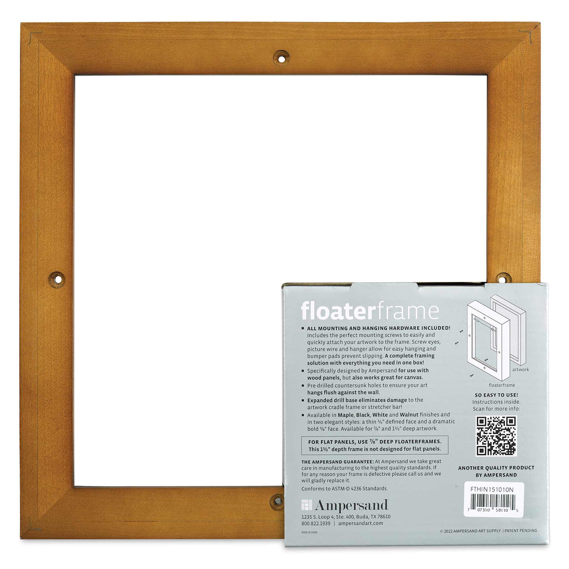 Ampersand Floaterframe - Thin, Walnut, 10" x 10", 1-1/2", back of frame