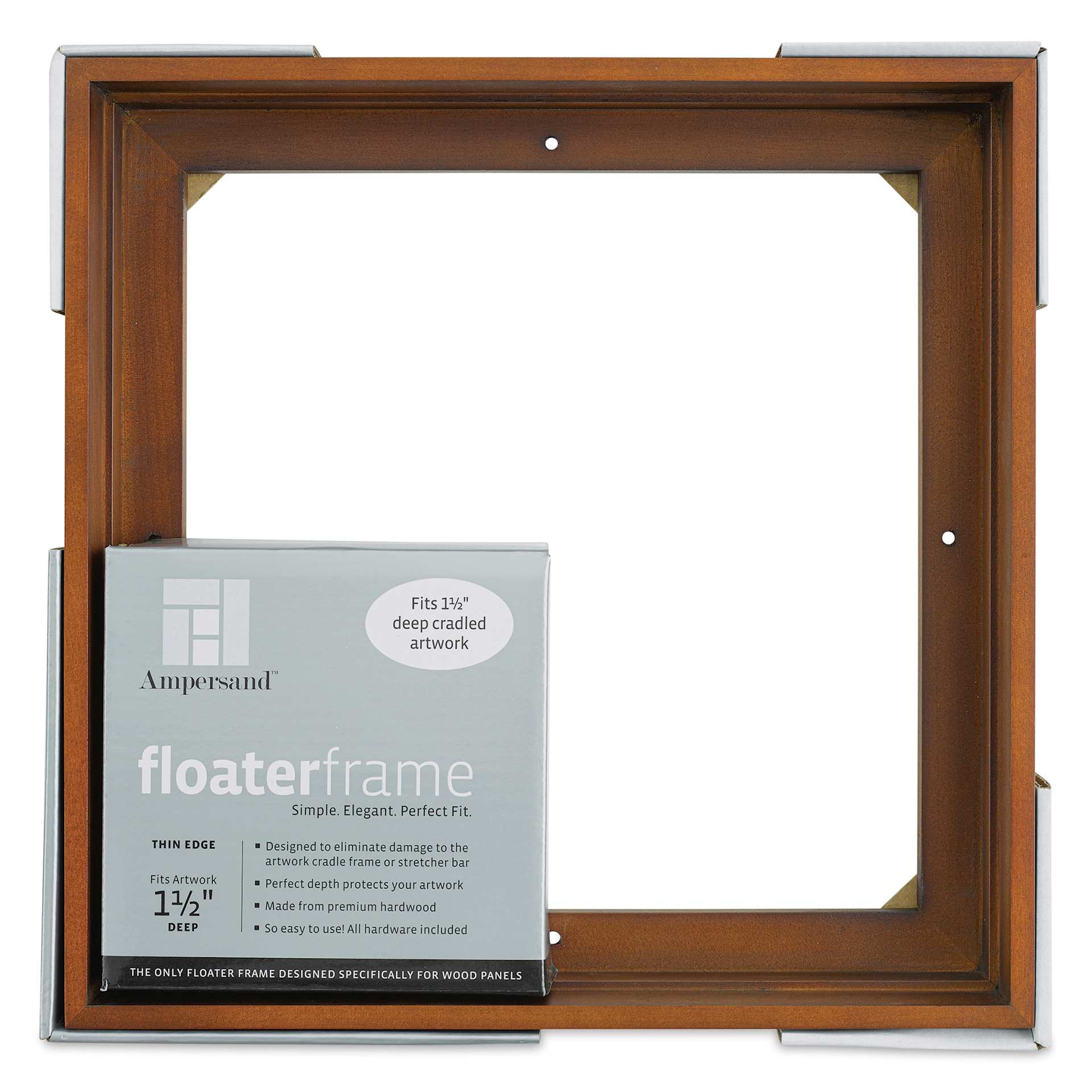 Ampersand Floaterframe - Thin, Walnut, 10" x 10", 1-1/2", front of packaging