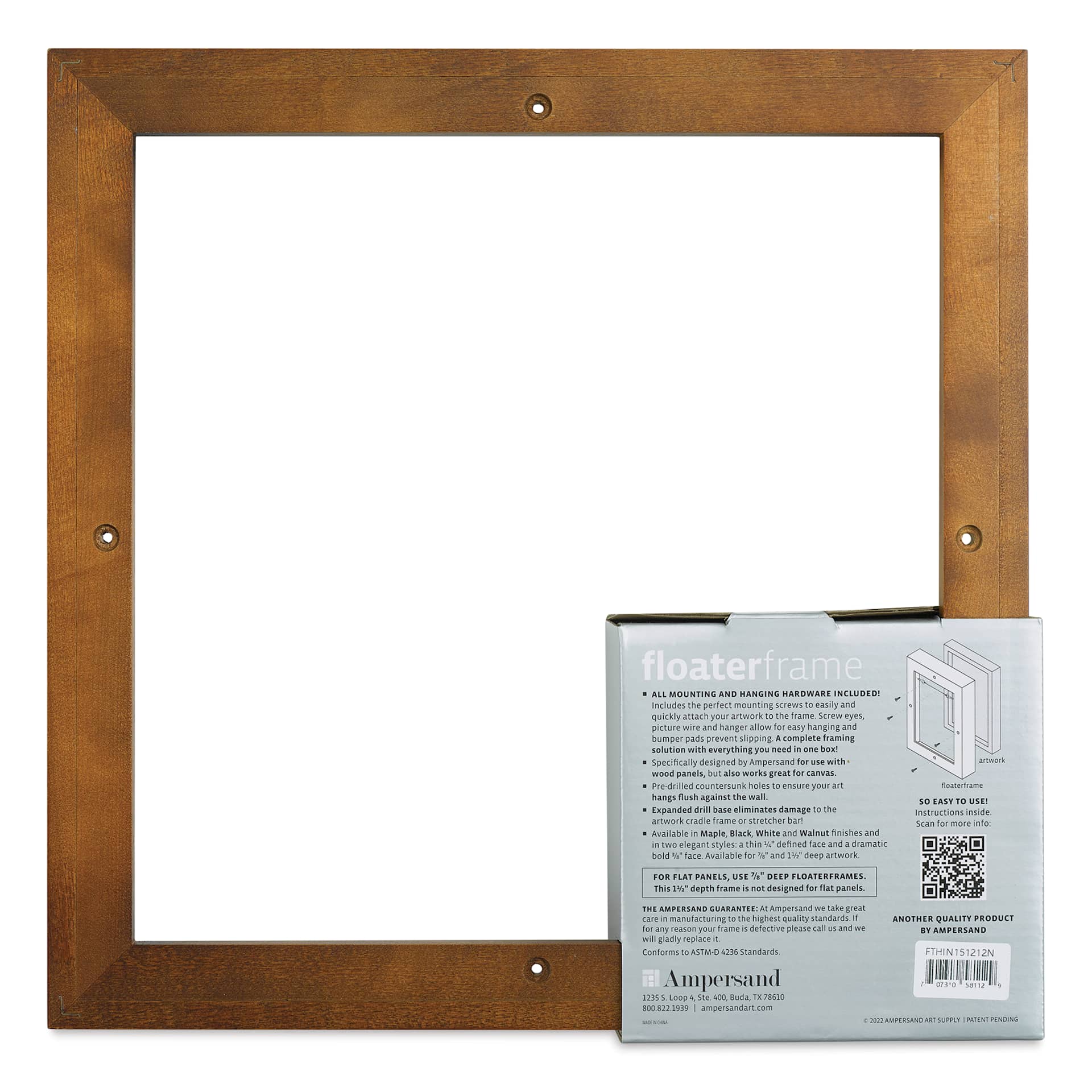 Ampersand Floaterframe - Thin, Walnut, 12" x 12", 1-1/2", back of frame