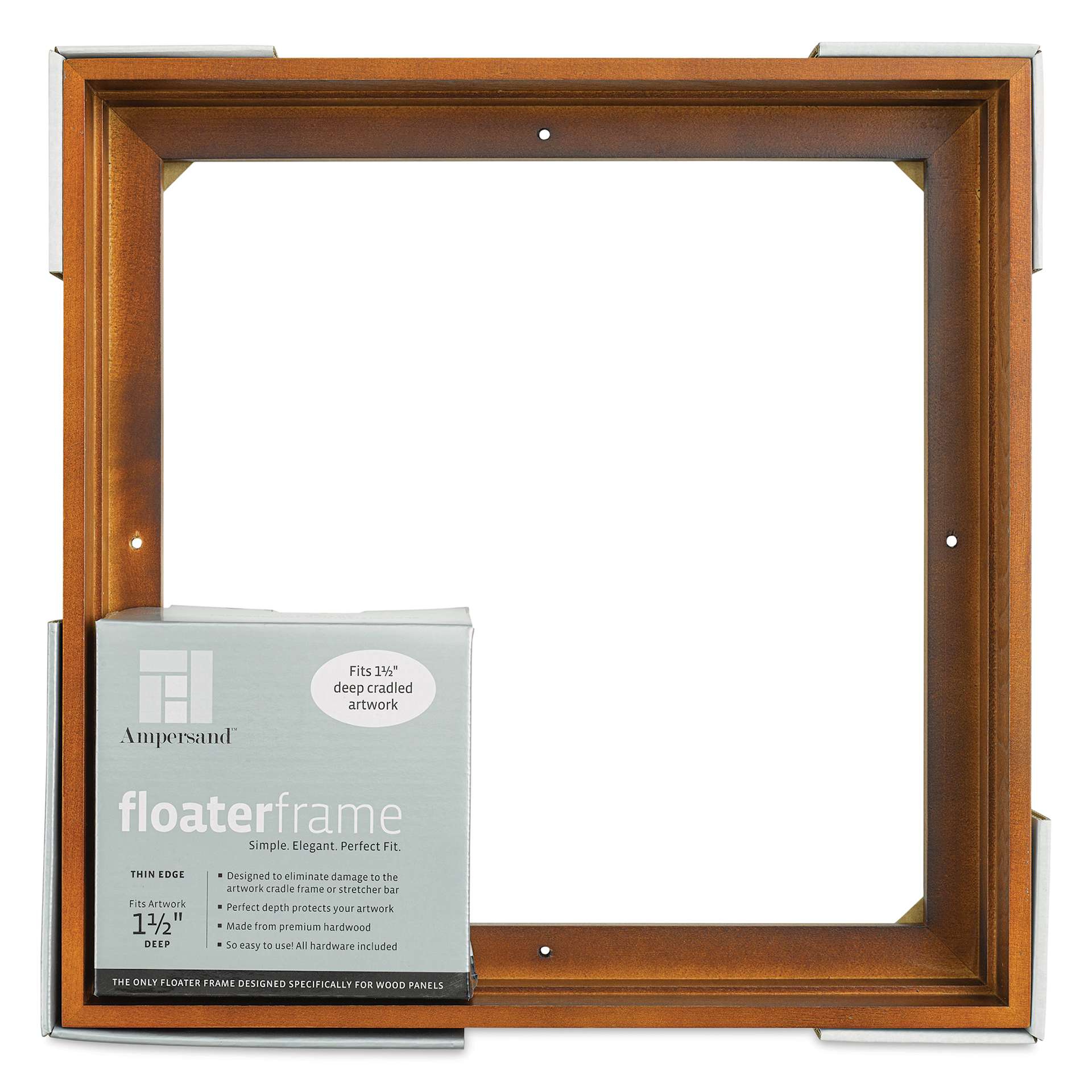 Ampersand Floaterframe - Thin, Walnut, 12" x 12", 1-1/2", front of packaging