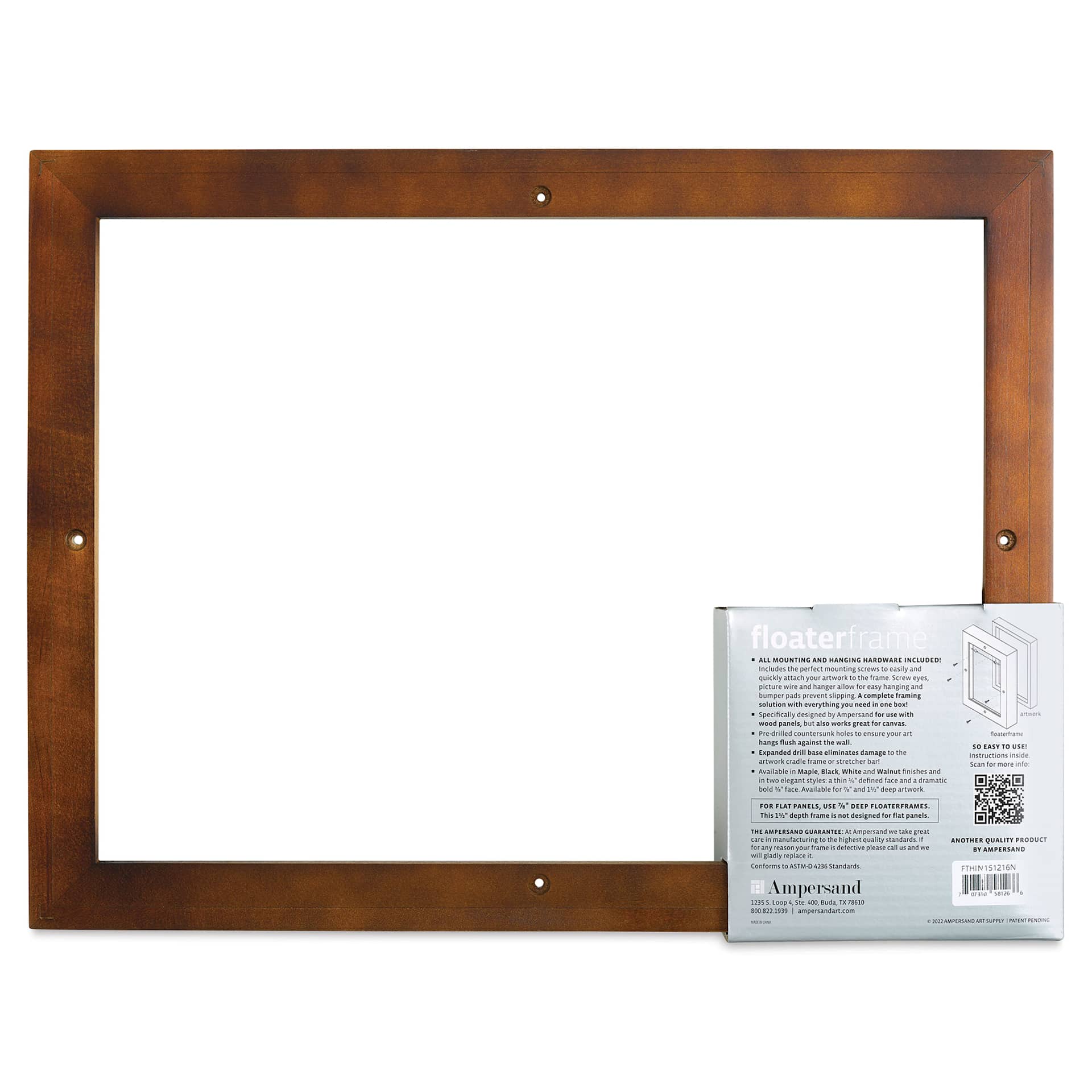 Ampersand Floaterframe - Thin, Walnut, 12" x 16", 1-1/2", back of frame