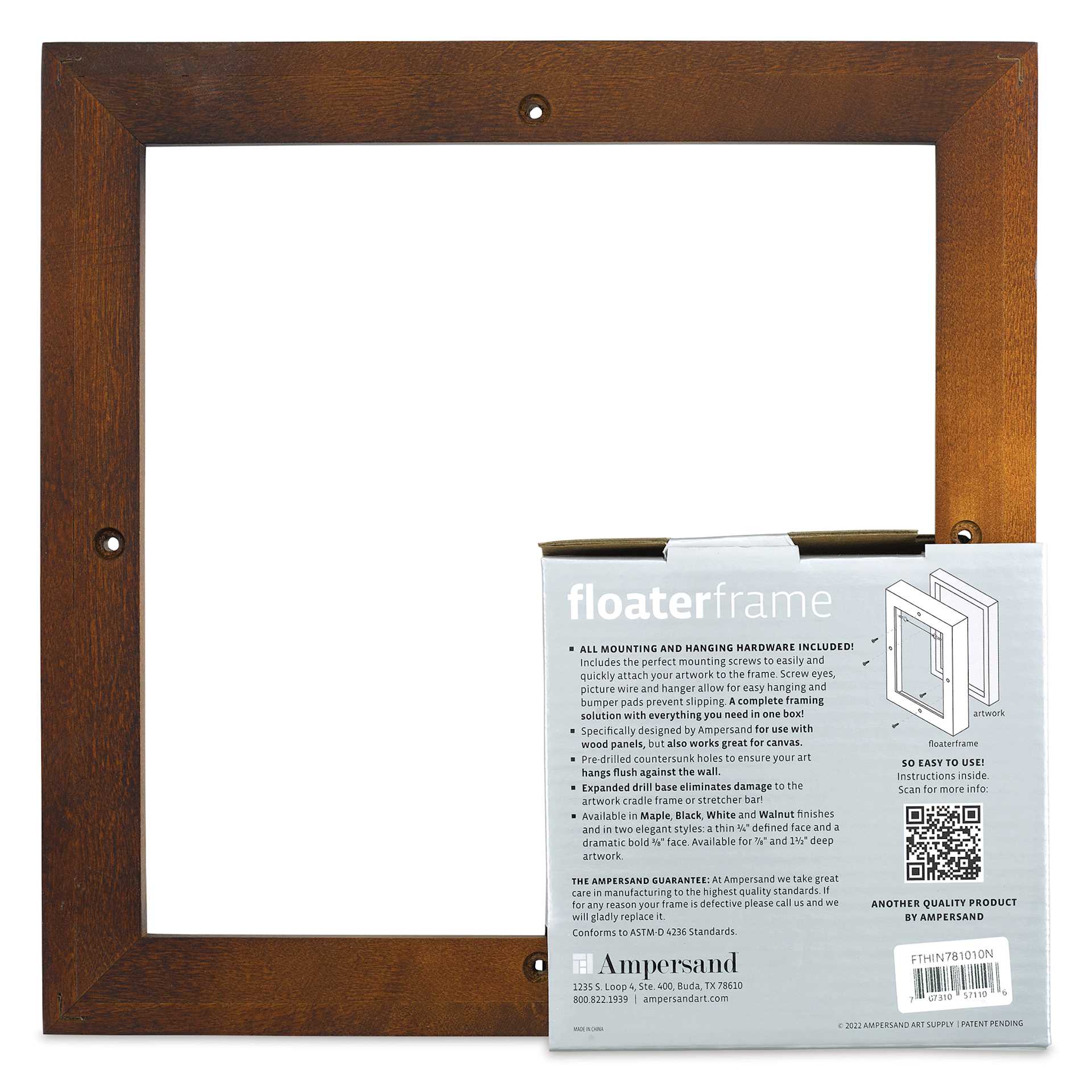 Ampersand Floaterframe - Thin, Walnut, 10" x 10", 7/8", back of frame