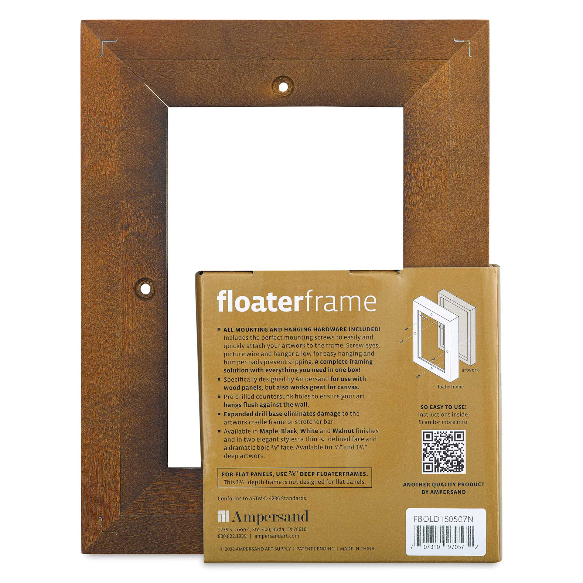 Ampersand Floaterframe - Bold, Walnut, 5" x 7", 1-1/2", back of packaging