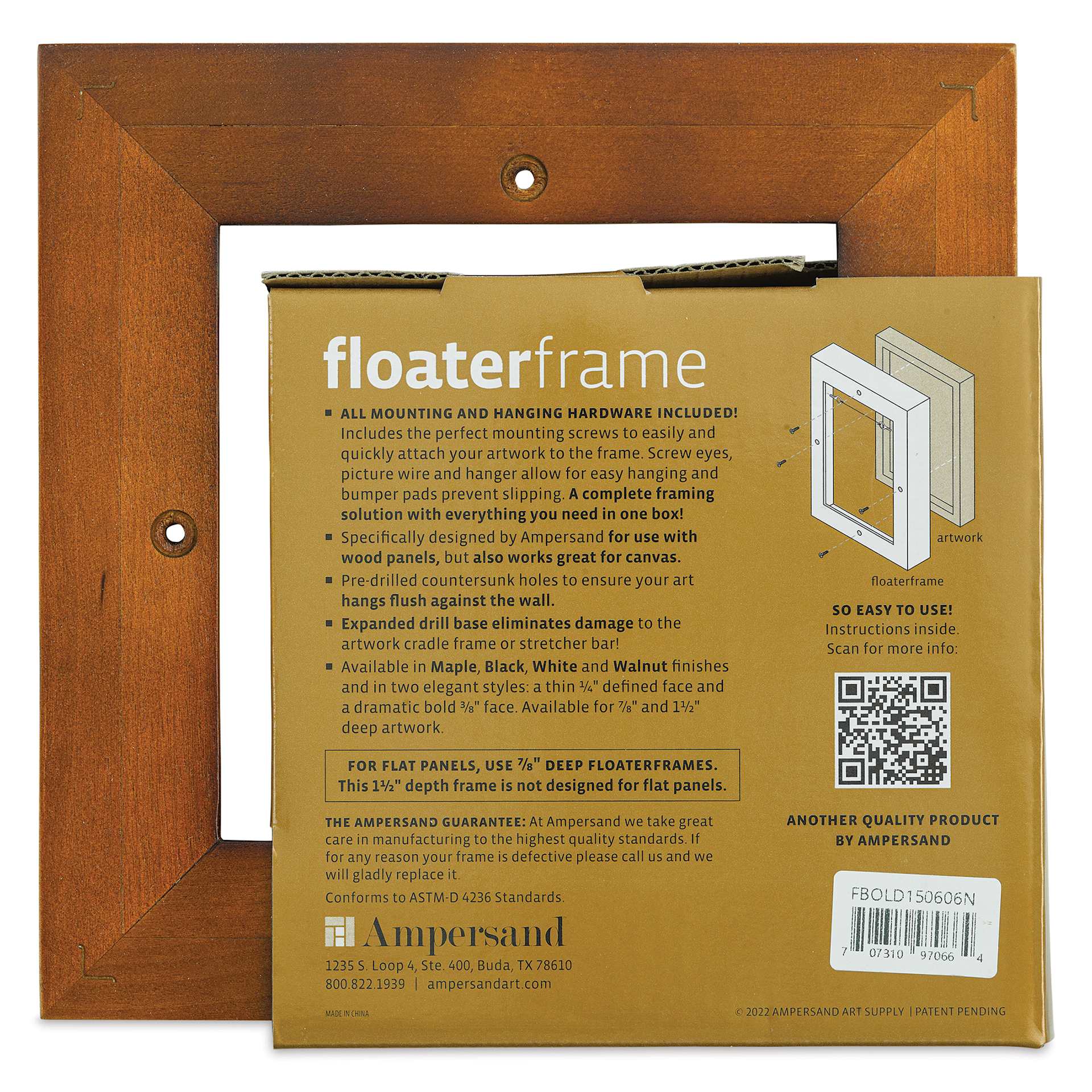 Ampersand Floaterframe - Bold, Walnut, 6" x 6", 1-1/2", back of packaging