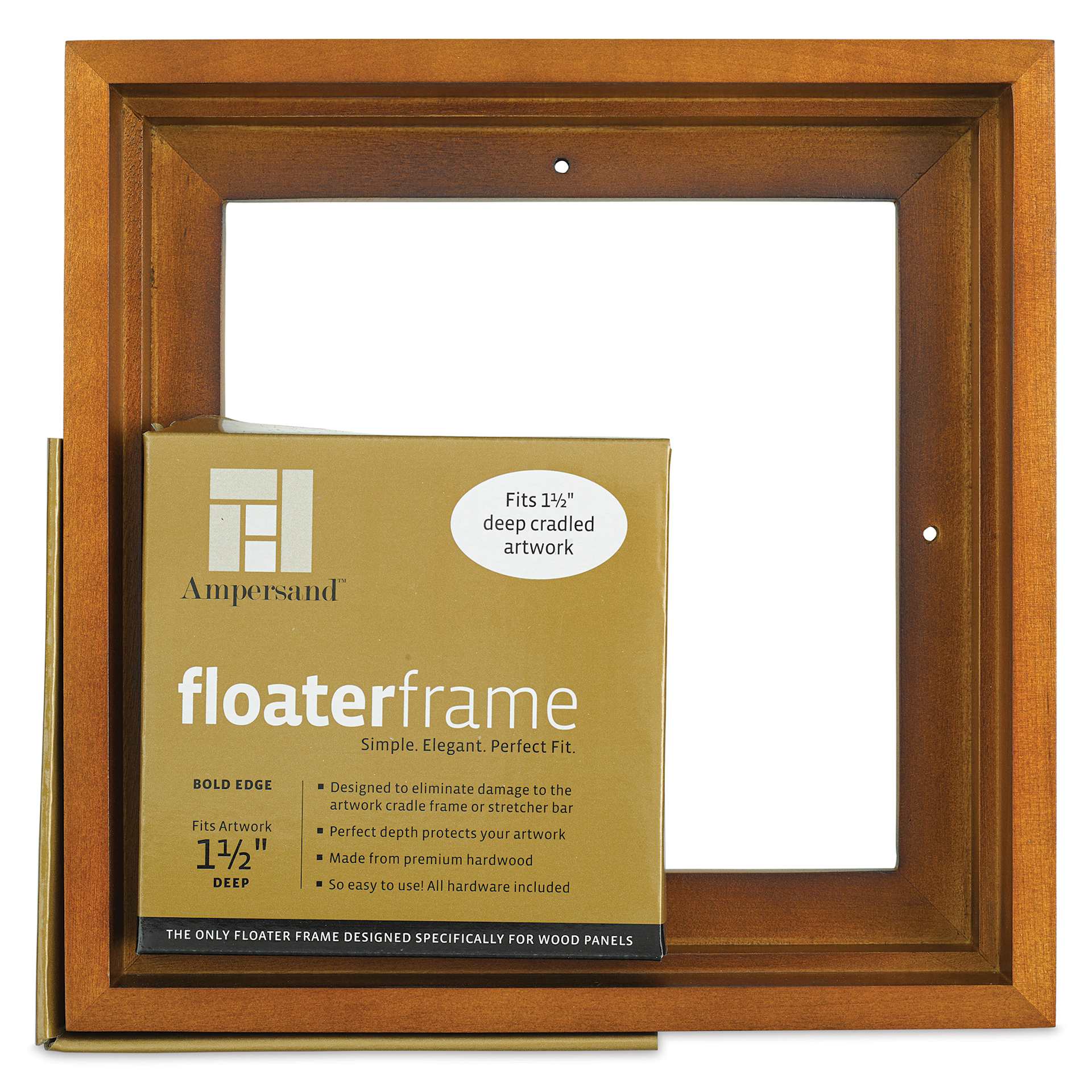 Ampersand Floaterframe - Bold, Walnut, 8" x 8",1-1/2", front of packaging