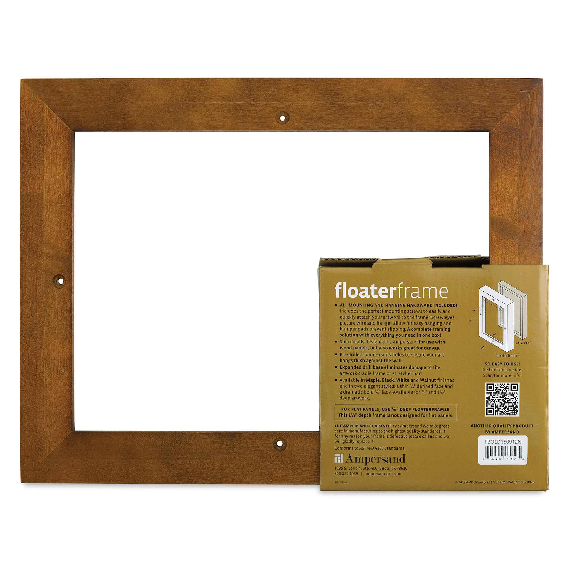 Ampersand Floaterframe - Bold, Walnut, 9" x 12", 1-1/2", back of frame and packaging