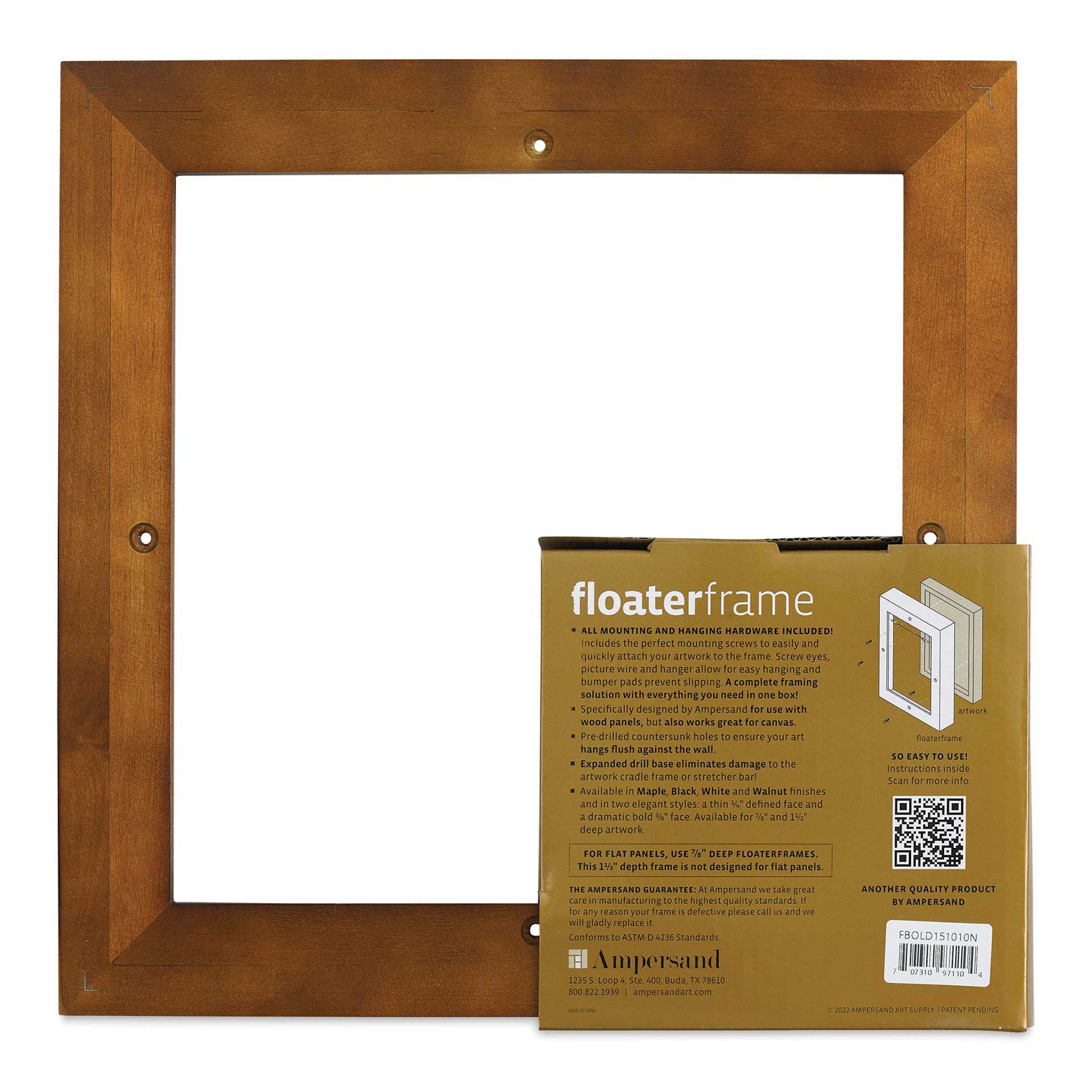 Ampersand Floater Frame - Bold, Walnut, 10" x 10", 1-1/2", back of packaging