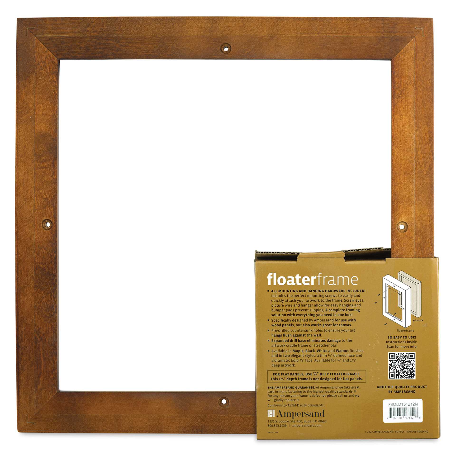 Ampersand Floaterframe - Bold, Walnut, 12" x 12", 1-1/2", back of frame