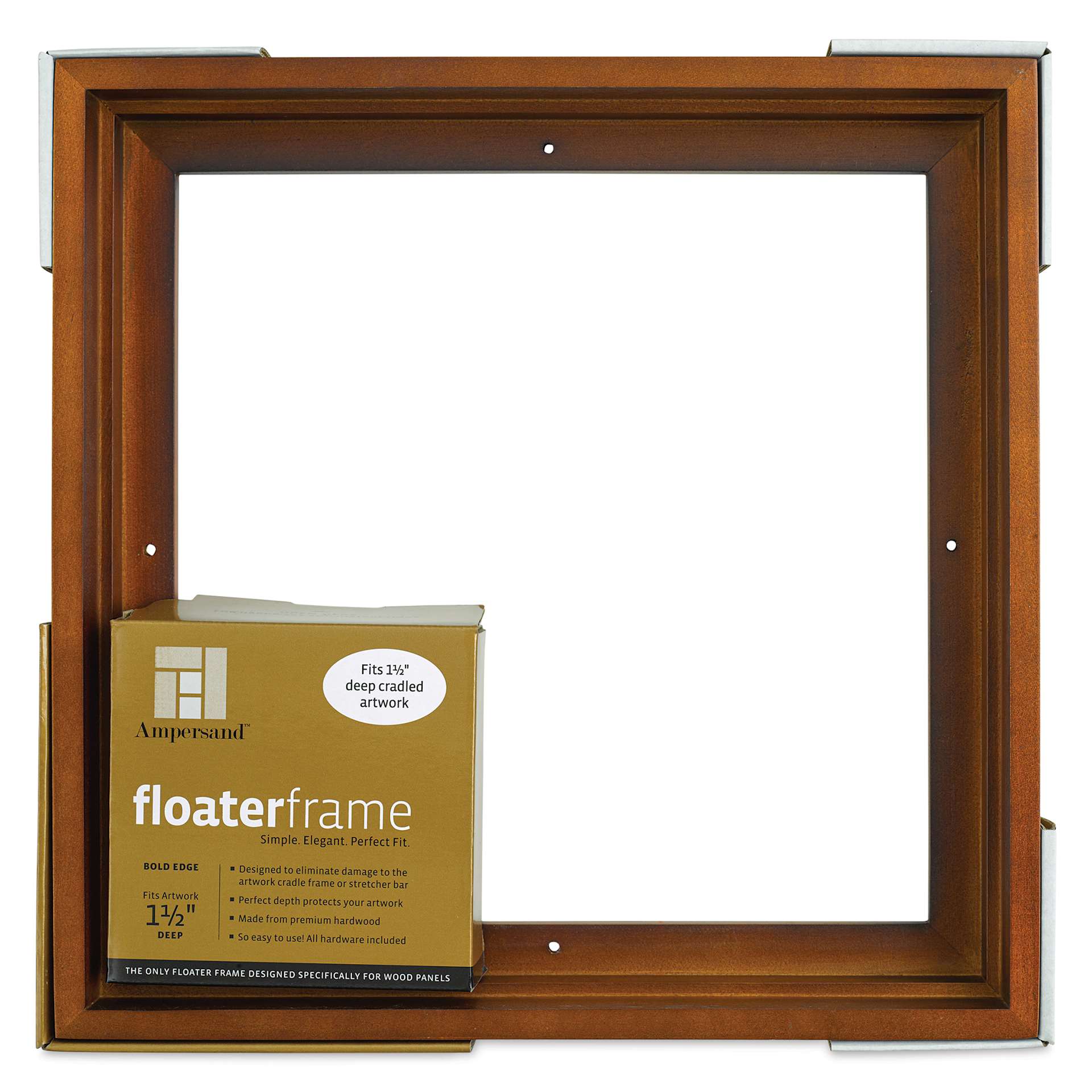 Ampersand Floaterframe - Bold, Walnut, 12" x 12", 1-1/2", front of packaging