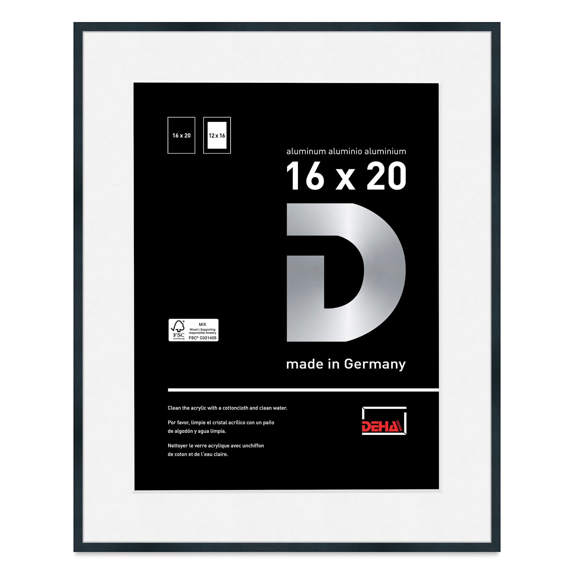Deha Design Tribeca Frame - Black, 16" x 20", 12" x 16" Mat