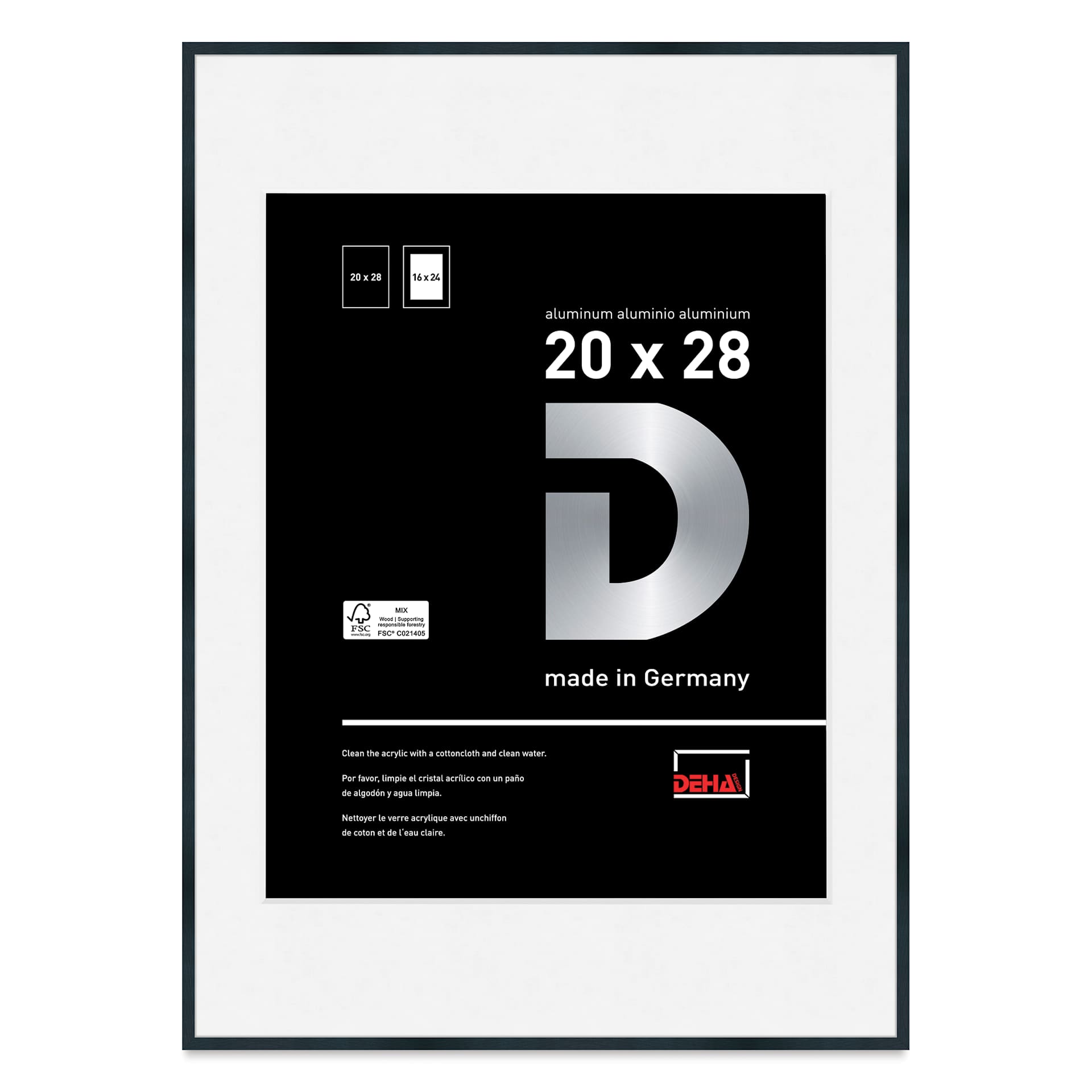 Deha Design Tribeca Frame - Black, 20" x 28", 16" x 24" Mat