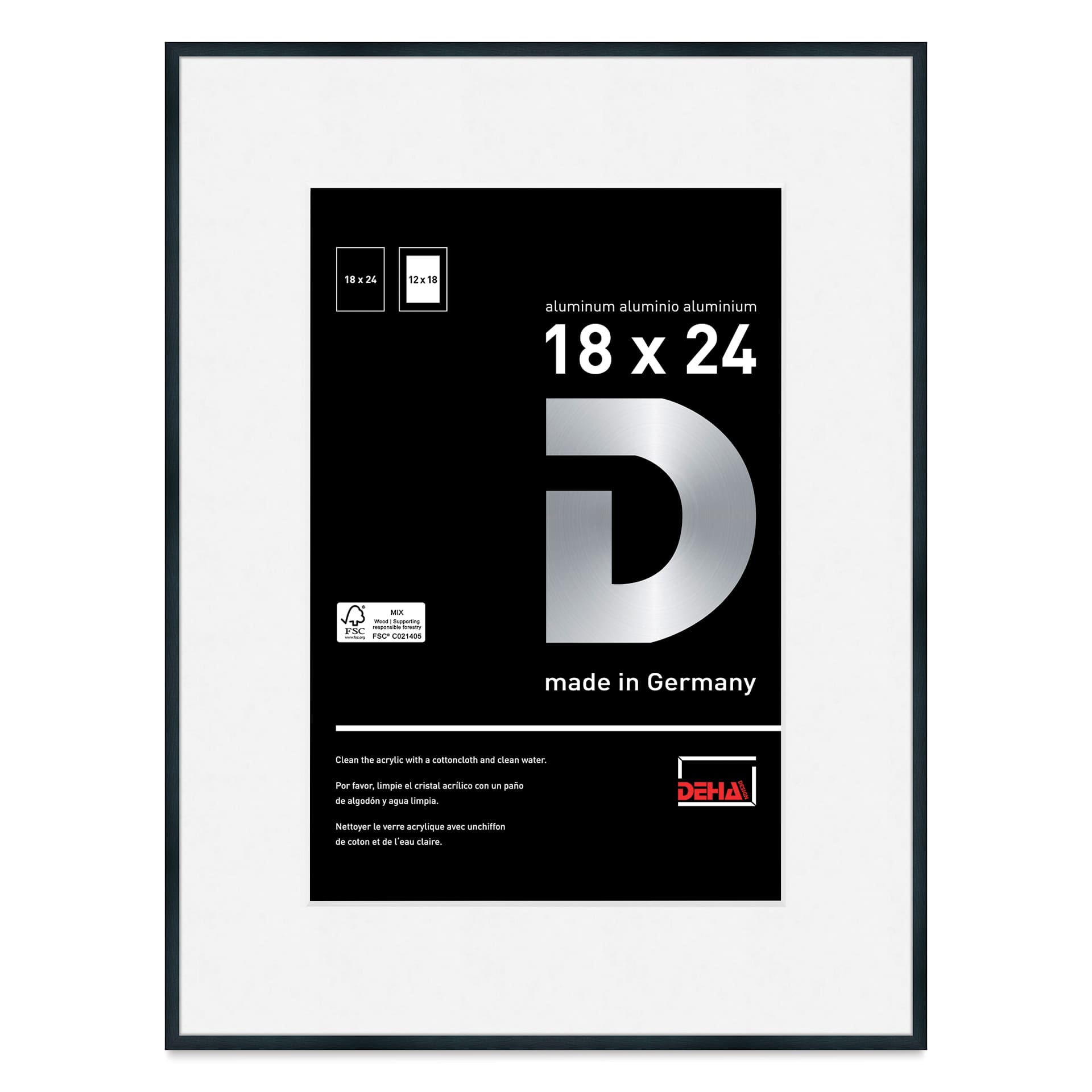 Deha Design Tribeca Frame - Black, 18" x 24", 12" x 18" Mat